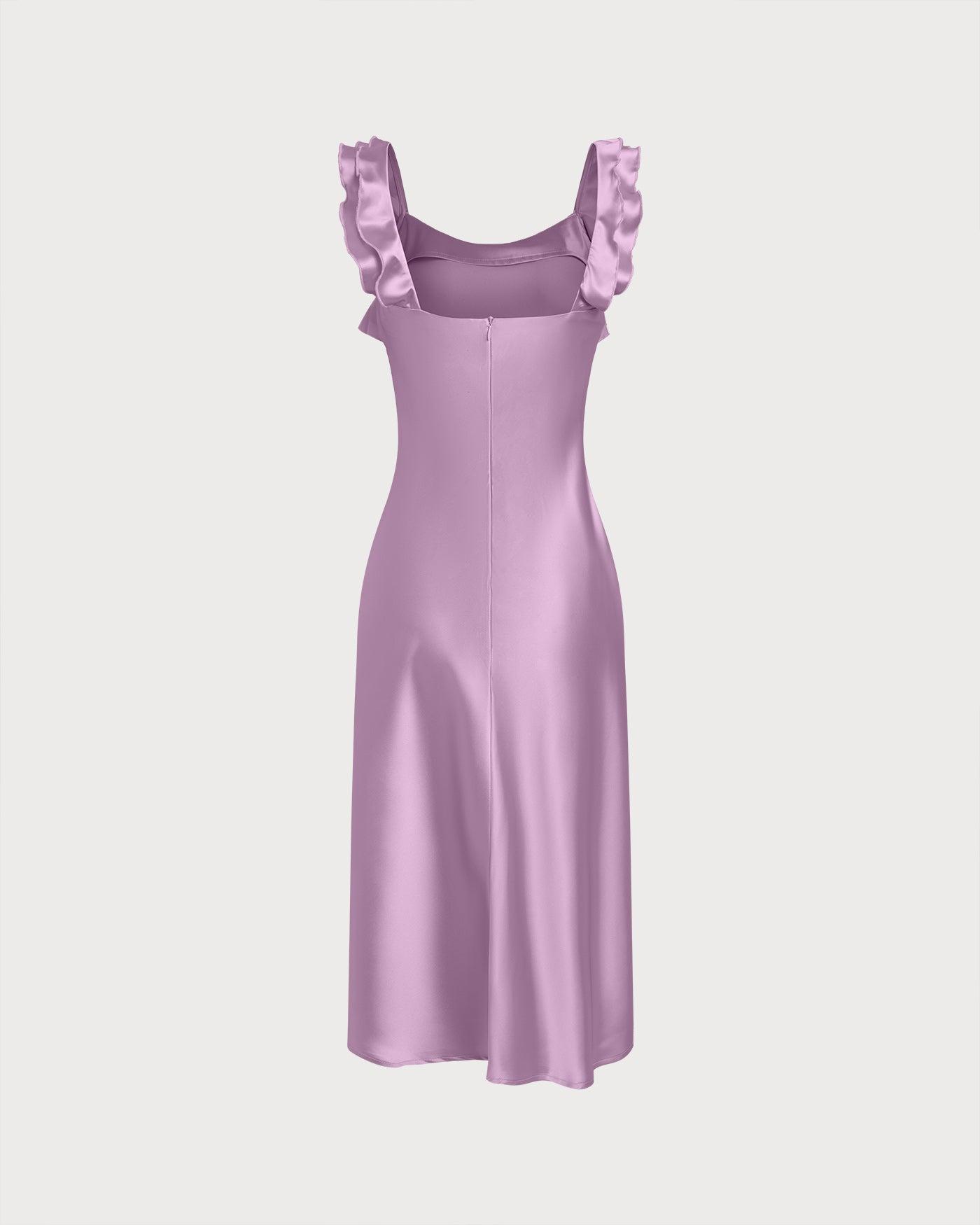 Purple Ruffle Slip Midi Dress Product Image