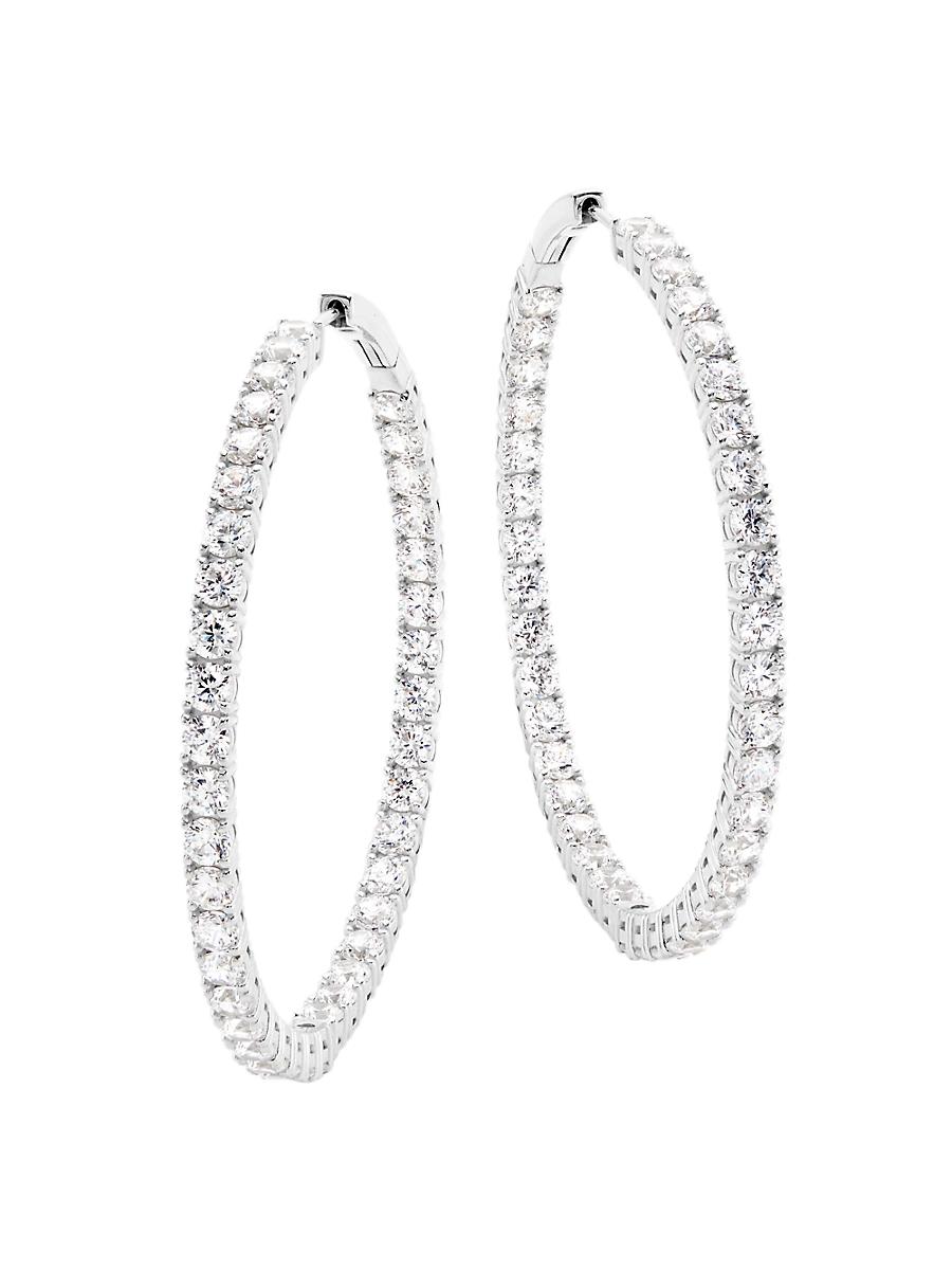 Womens Mesmermize Rhodium-Plated & Cubic Zirconia Inside-Out Hoop Earrings Product Image