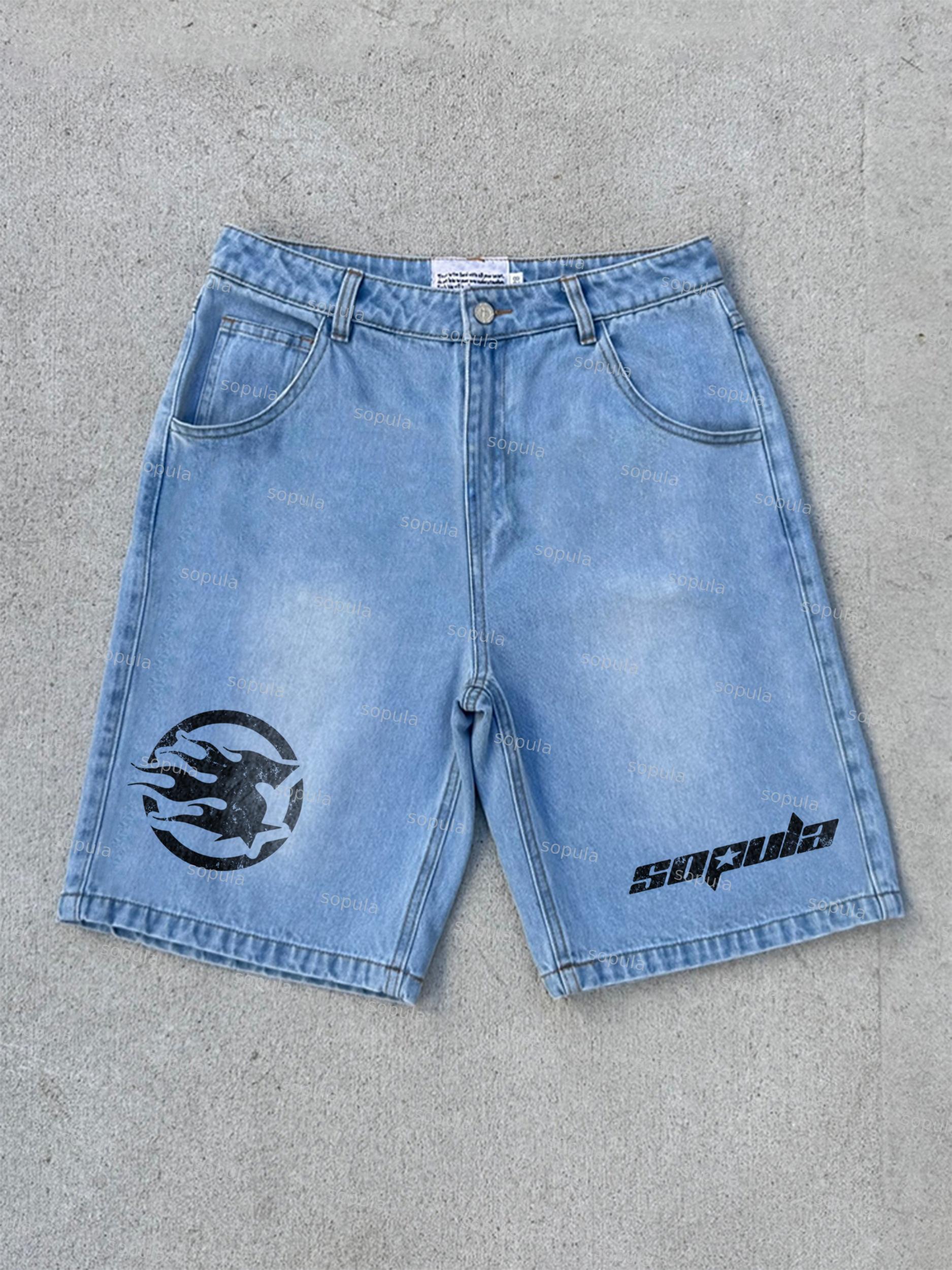 Men's Sopula Alphabet Basic Graphic Denim Shorts Product Image