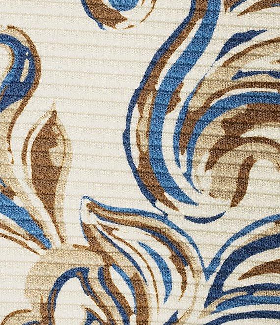 Investments Petite Size Knit Buttercream/Blue Paisley Short Sleeve High Neck Ottoman Top Product Image