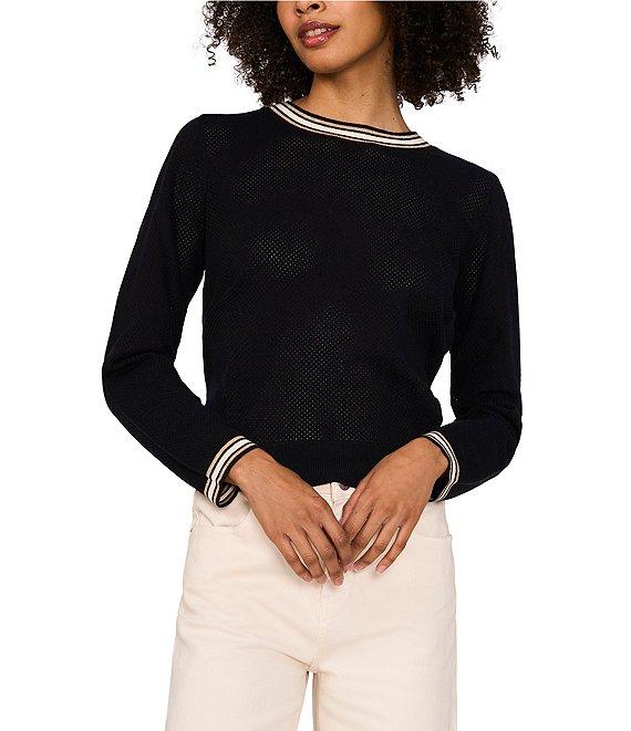 Vince Camuto Knit Stripe Round Neck Long Sleeve Cardigan Product Image