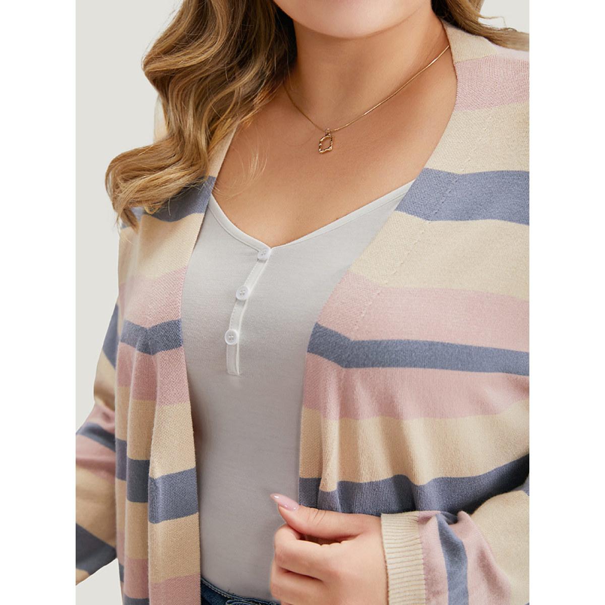 Plus Size Supersoft Essentials Striped Contrast Cardigan Multicolor Women Casual Loose Long Sleeve Dailywear Cardigans BloomChic 14-16/1X Product Image