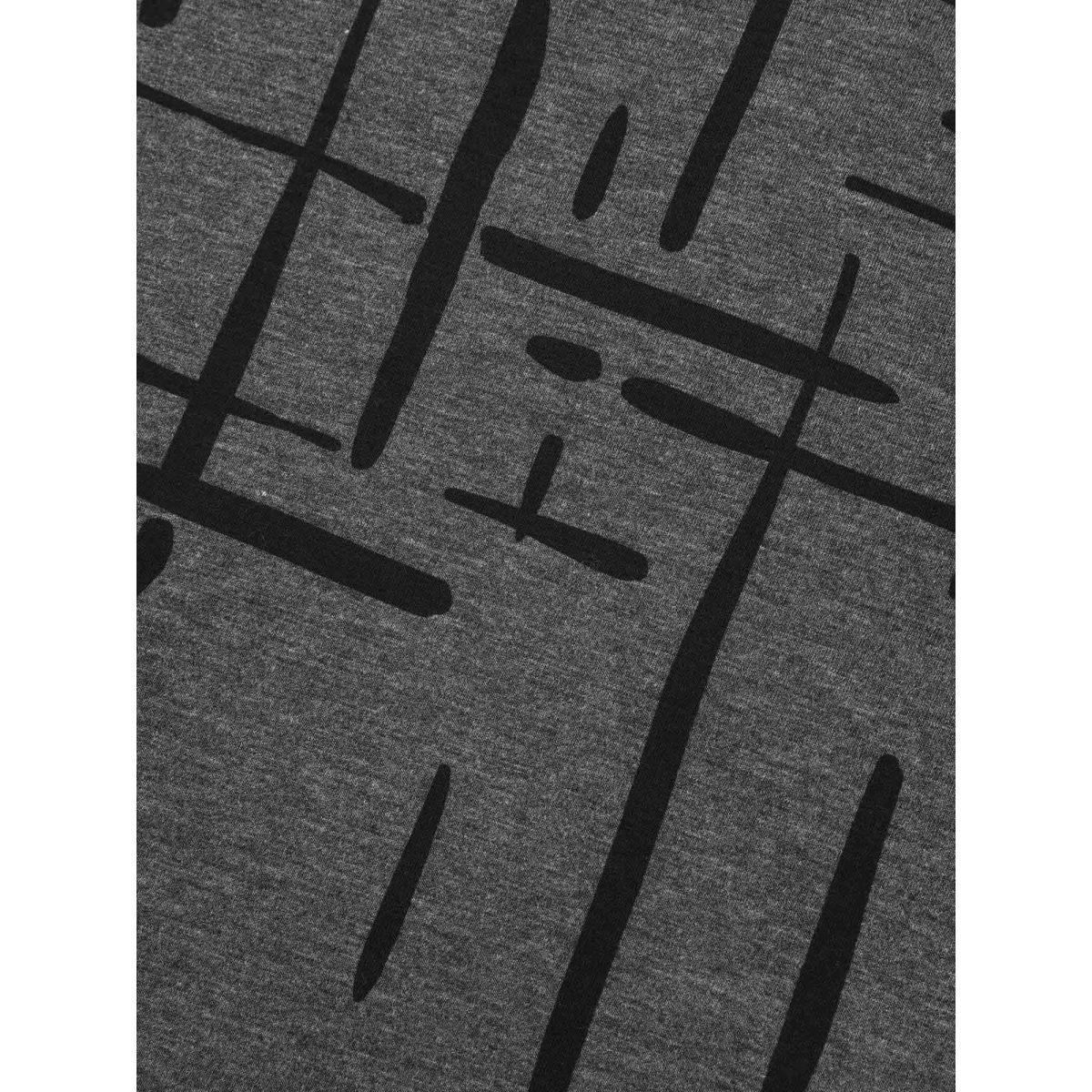 Plus Size Geometric Print V-Neck Hi-Low Hem T-Shirt DarkGray Women Casual Asymmetrical V-neck Loose Everyday T-shirts BloomChic 22-24/3X Product Image