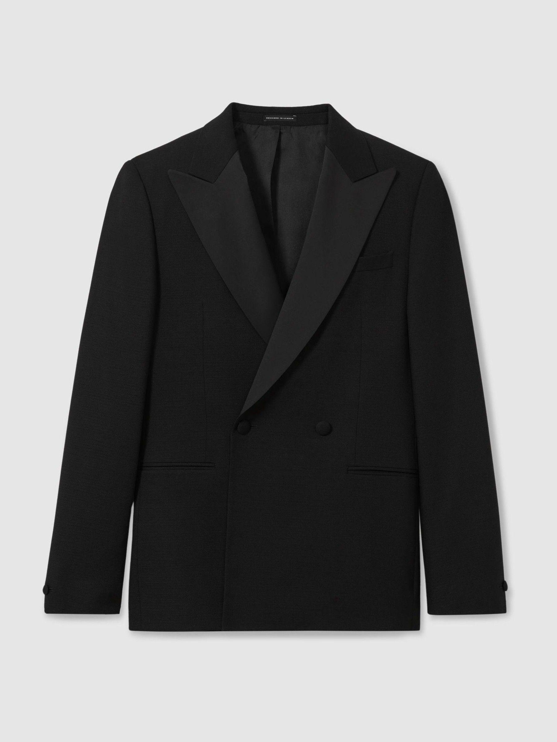 Double-Breasted Tuxedo Jacket in Black Hopsack in Black Product Image