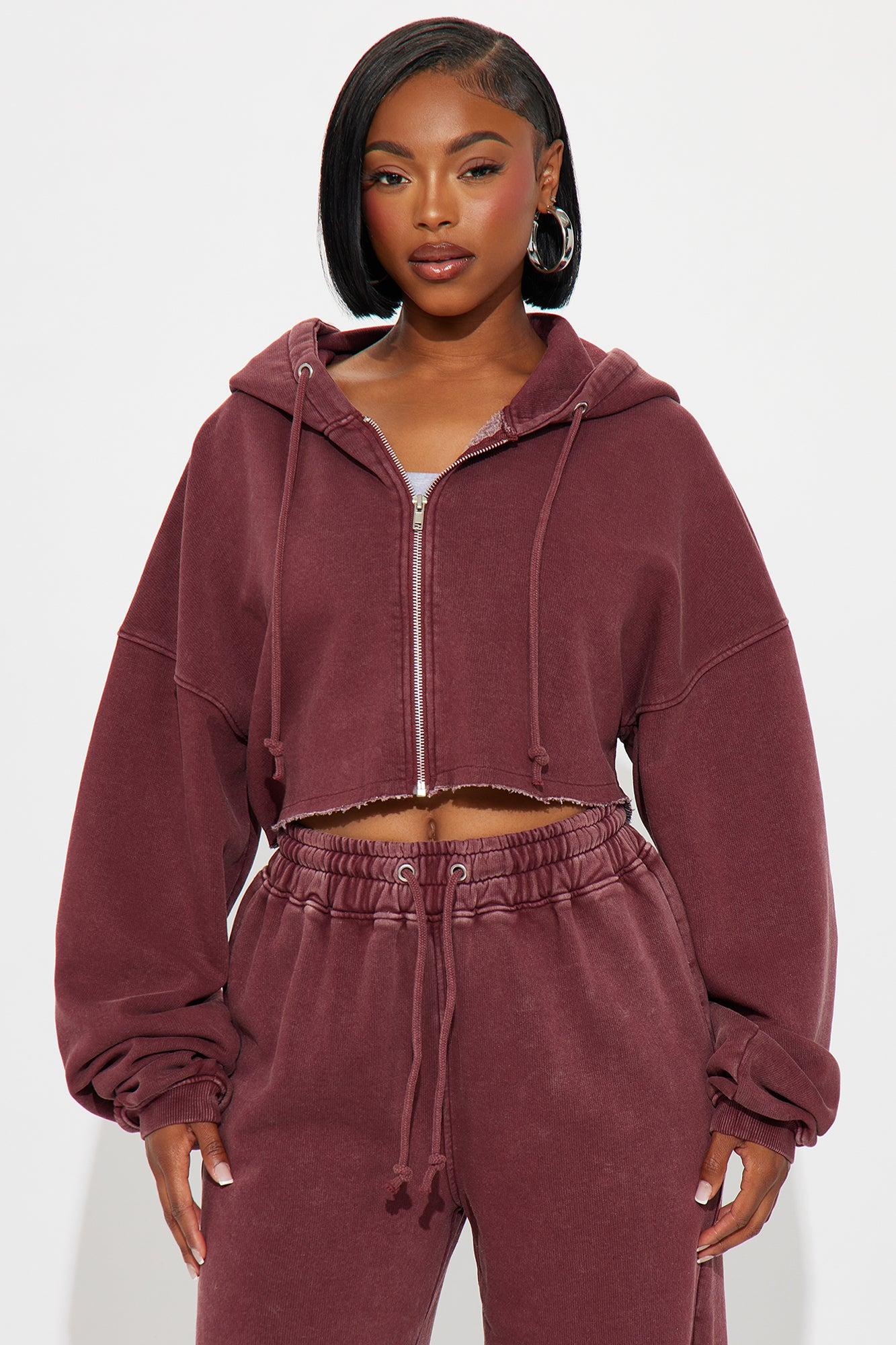 On The Go Fleece Pant Set - Burgundy Female Product Image