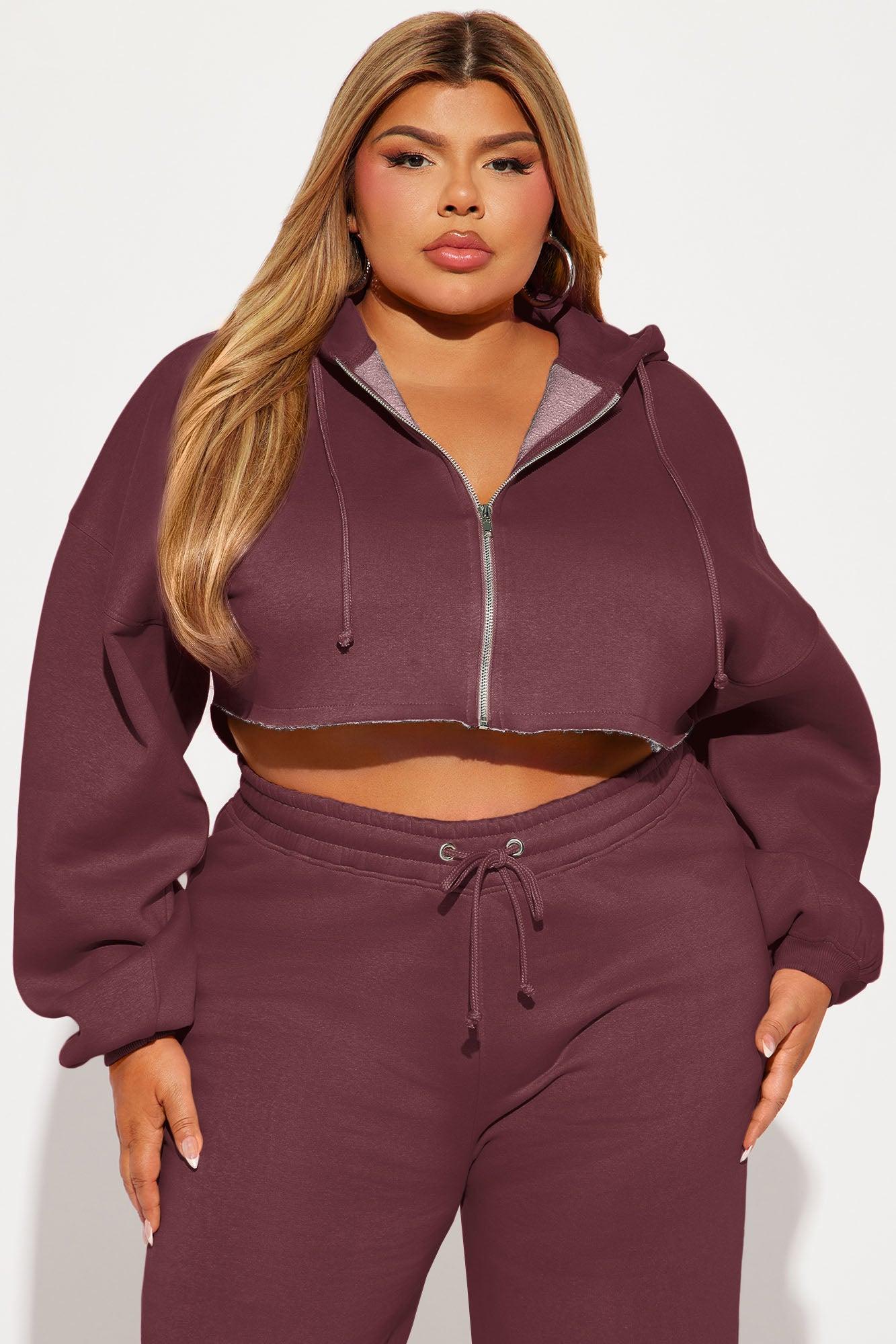 On The Go Fleece Pant Set - Burgundy Female Product Image