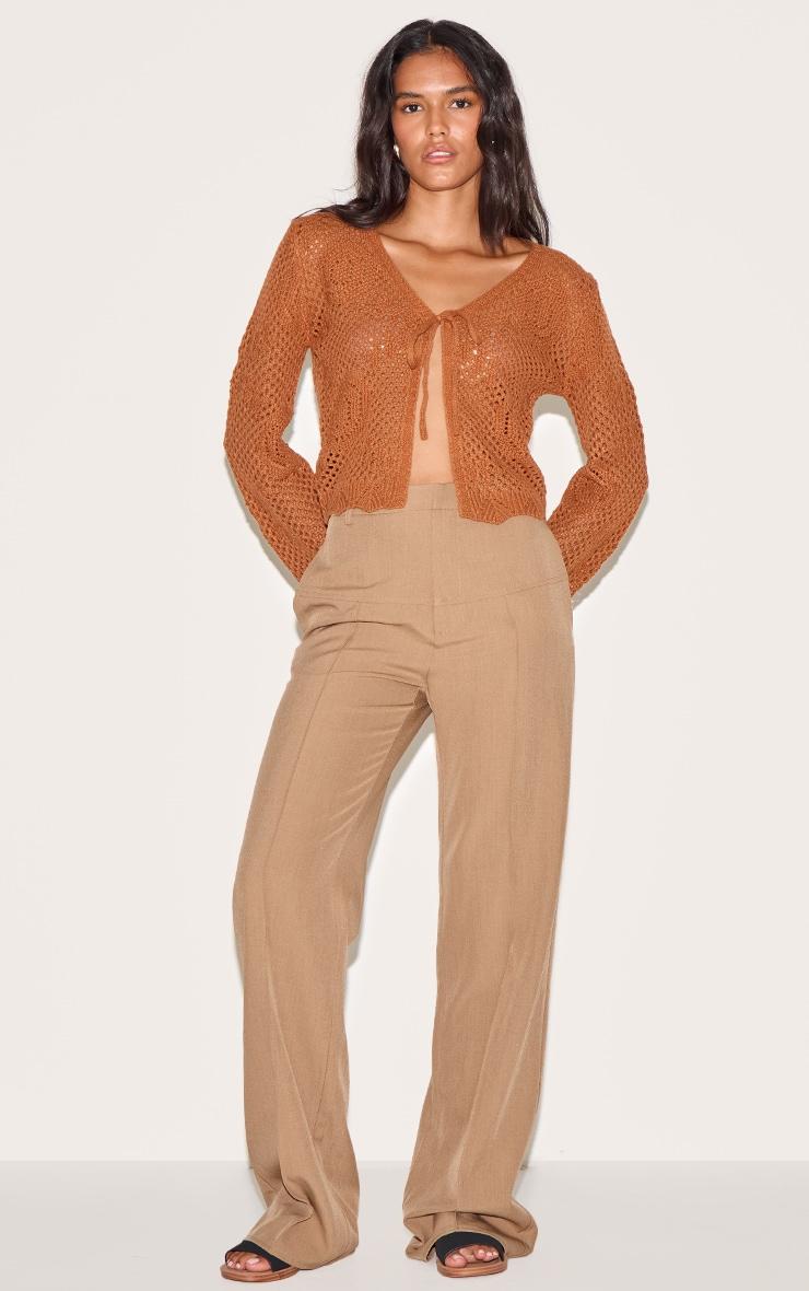 Rust Crochet Tie Front Cardigan Product Image