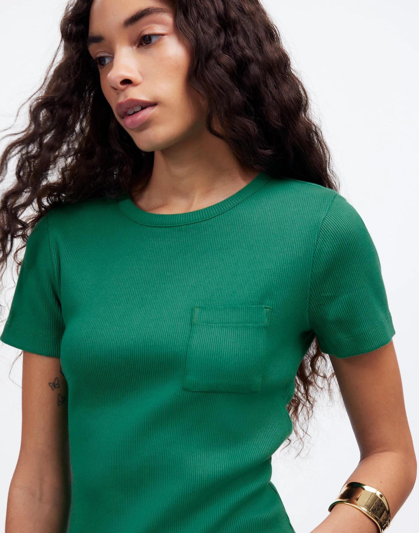 Garment-Dyed Ribbed Crewneck Pocket Tee Product Image