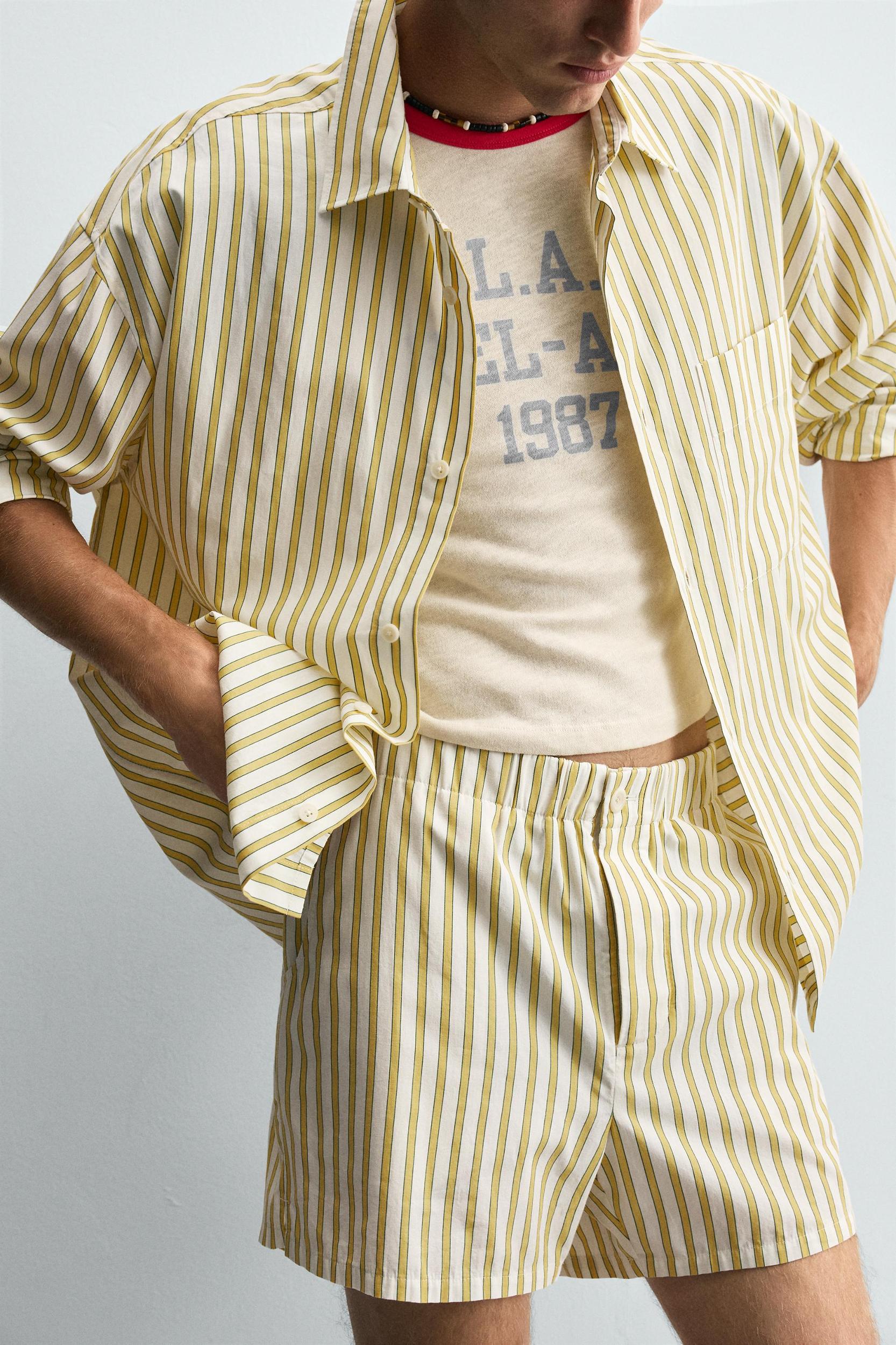 STRIPED EMBROIDERED SHORTS Product Image