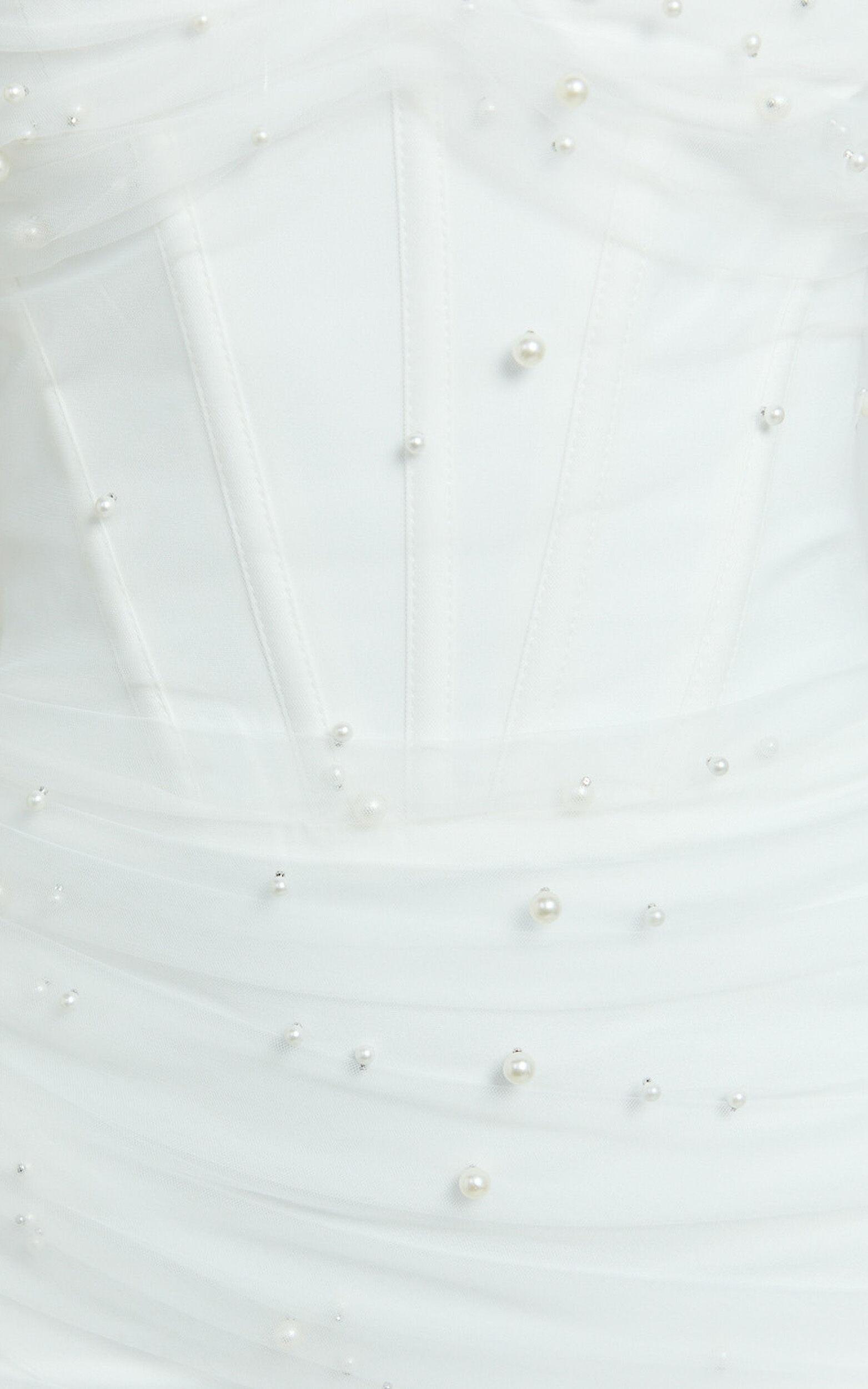 Kelsey Mini Dress - Beaded Strapless Corset Panel Dress with Detachable Tulle Skirt in White Product Image