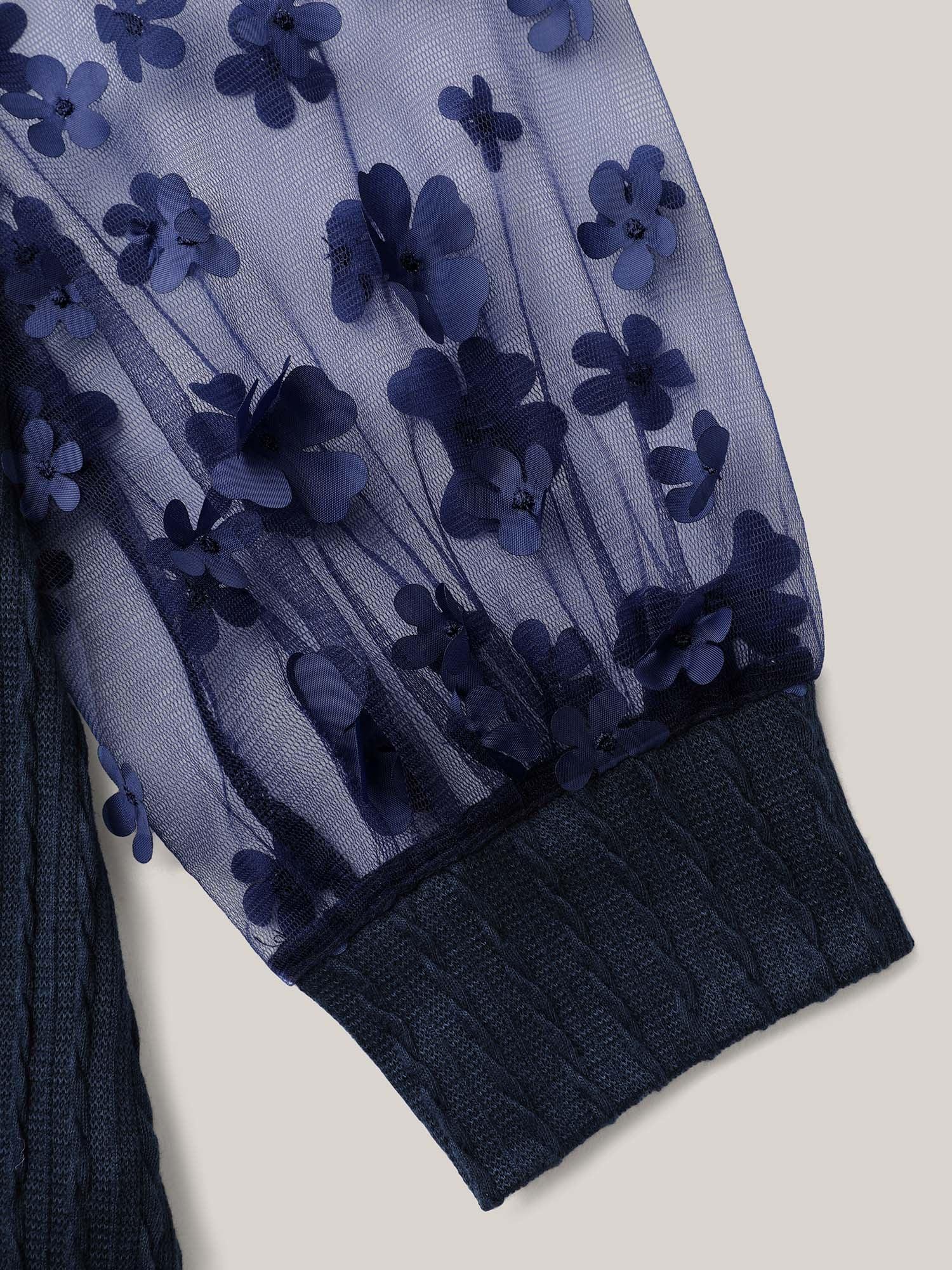 Sheer Sleeve Textured Patchwork Round Neck T-Shirt Female Product Image