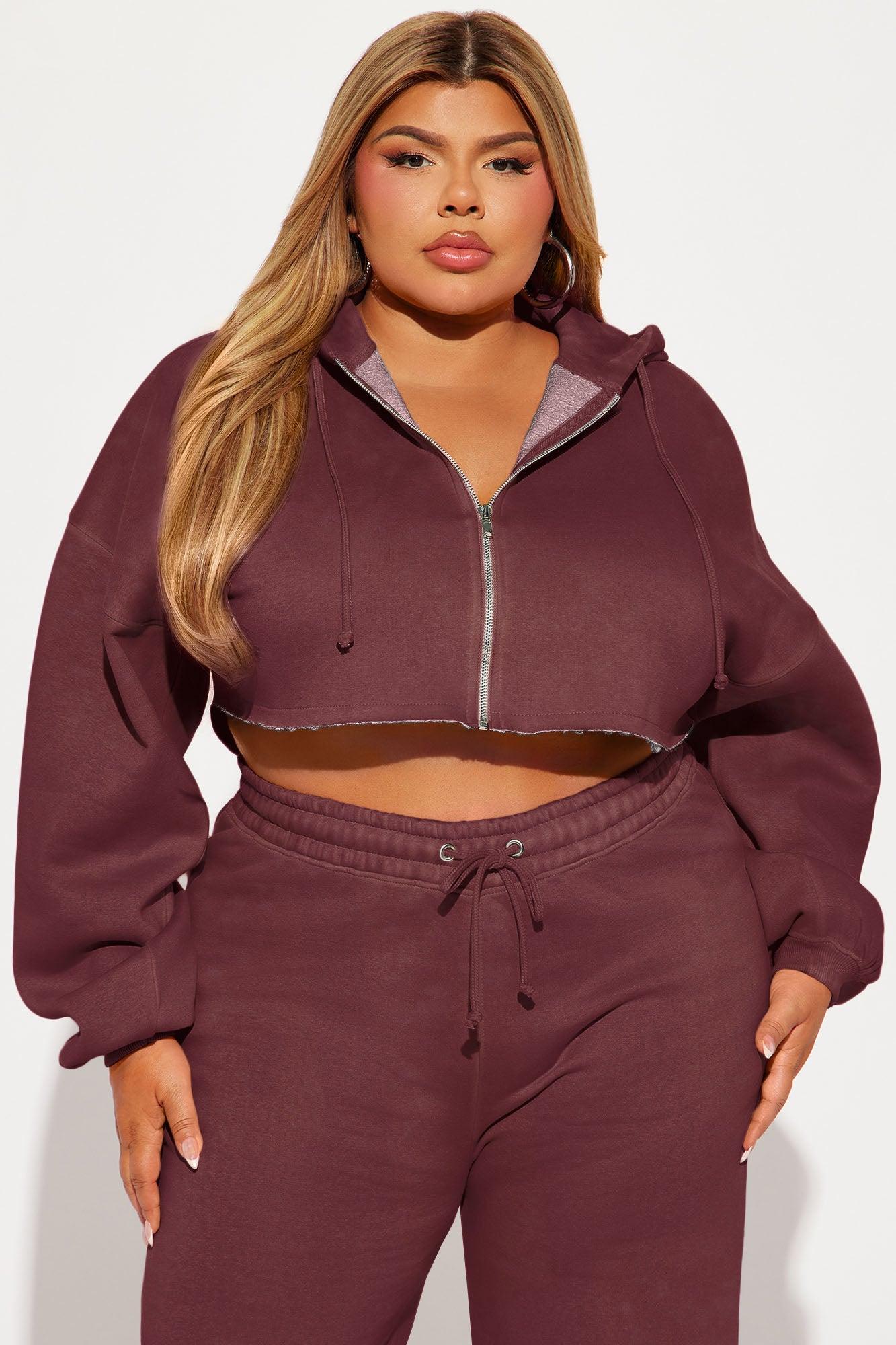 On The Go Fleece Pant Set - Burgundy Female Product Image