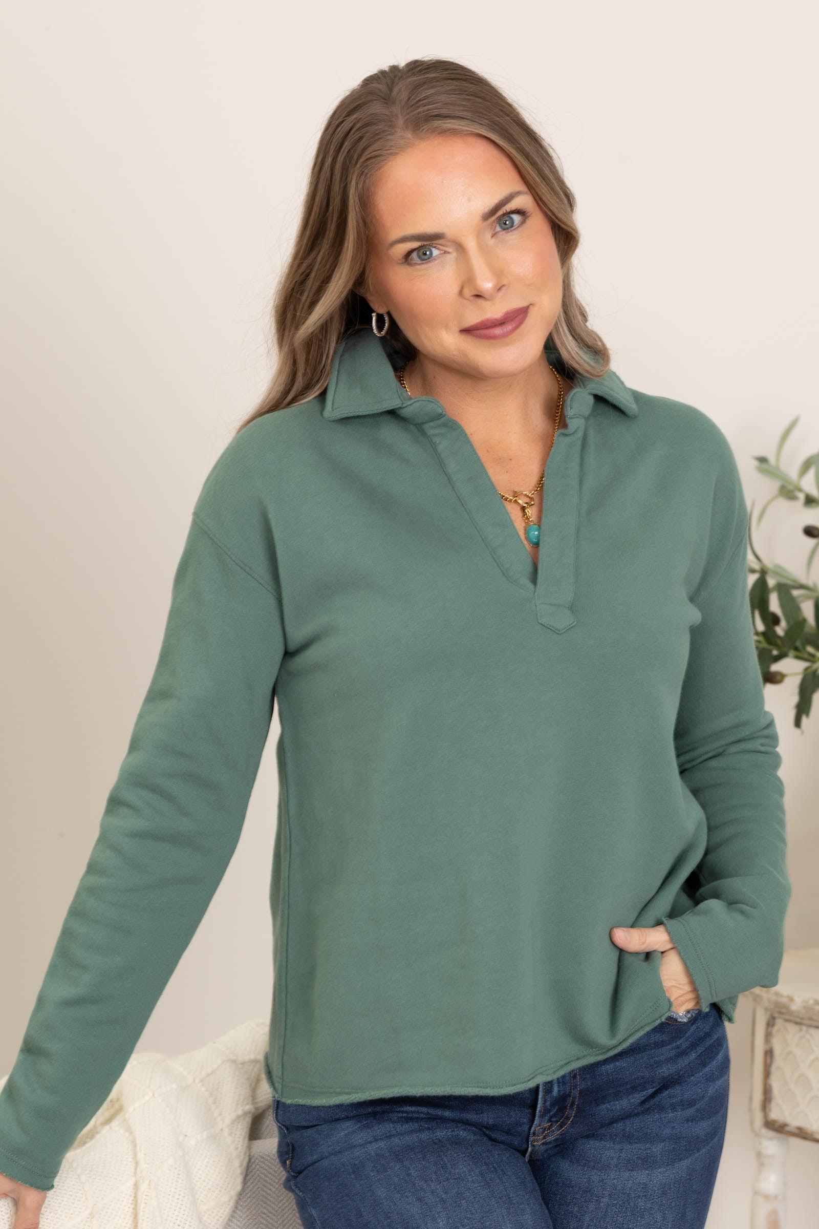 Raw Edge French Terry Top With V-Neck Product Image