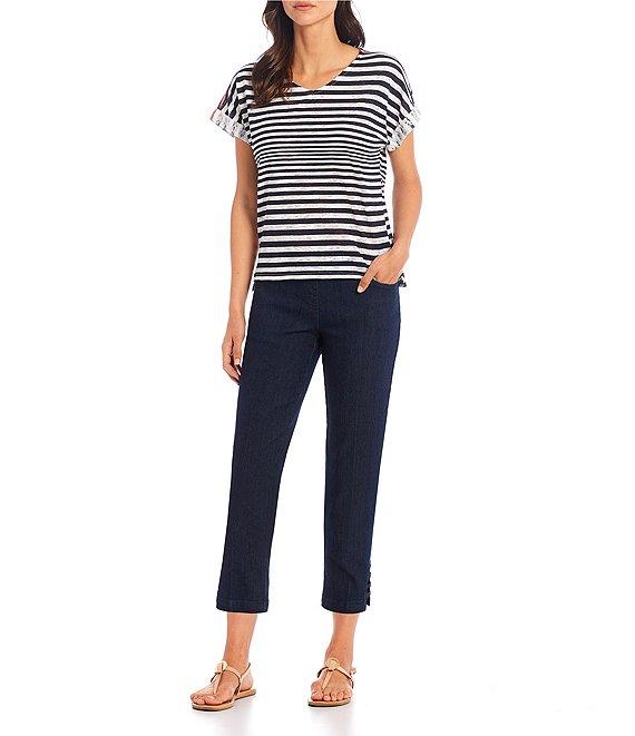 Slimsation® by Multiples Straight Ladder Hem Pull-On Twill Cropped Denim Pants Product Image