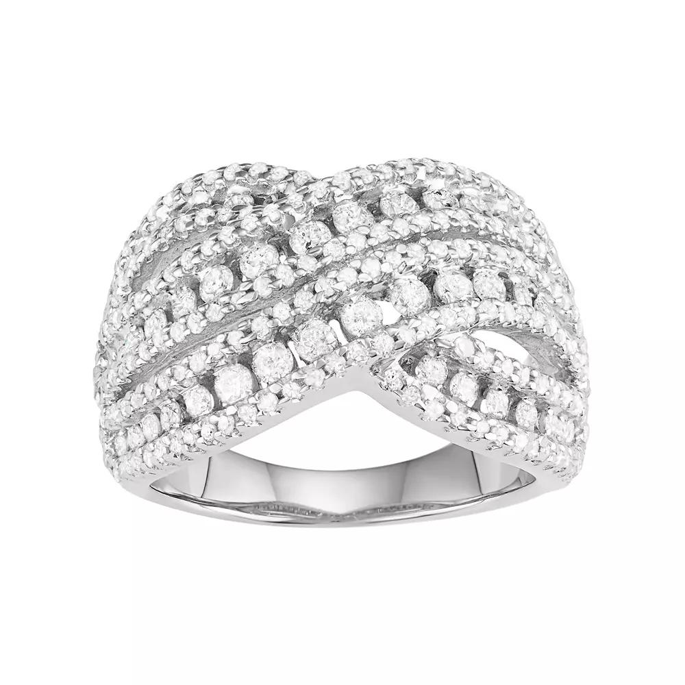 Jewelexcess 10k White Gold 1 1/2 Carat T.W. Diamond Crisscross Ring, Women's, Size: 6 Product Image