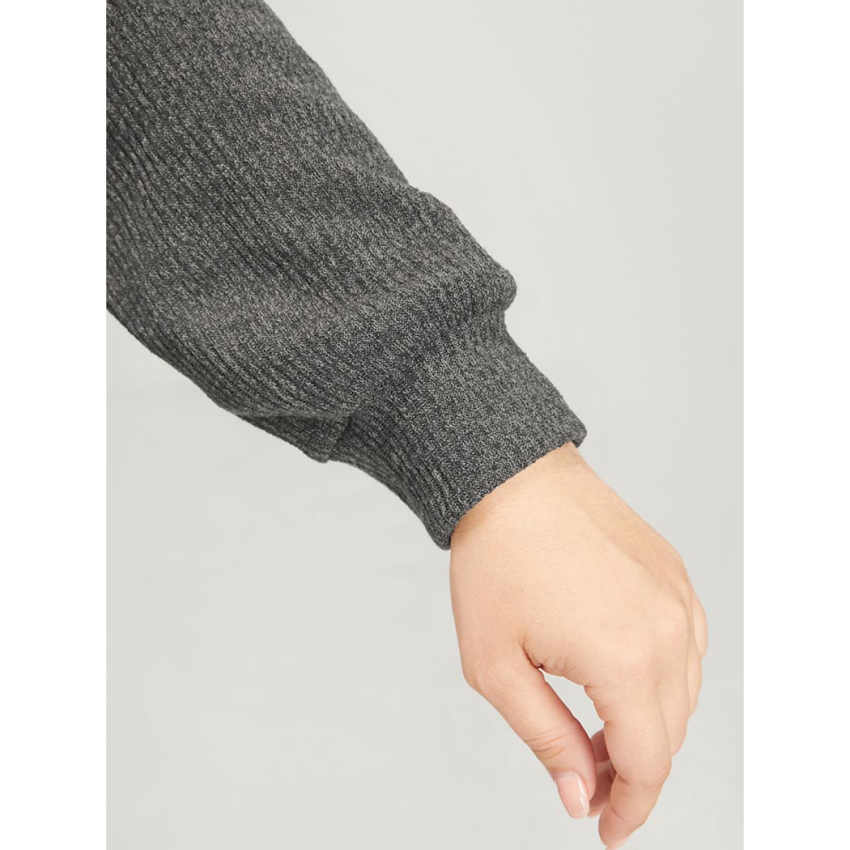 Plus Size Colorblock Contrast Button Detail Rib Knit Sweatshirt Women Black Elegant Patchwork V-neck Dailywear Sweatshirts BloomChic 18-20/2X Product Image