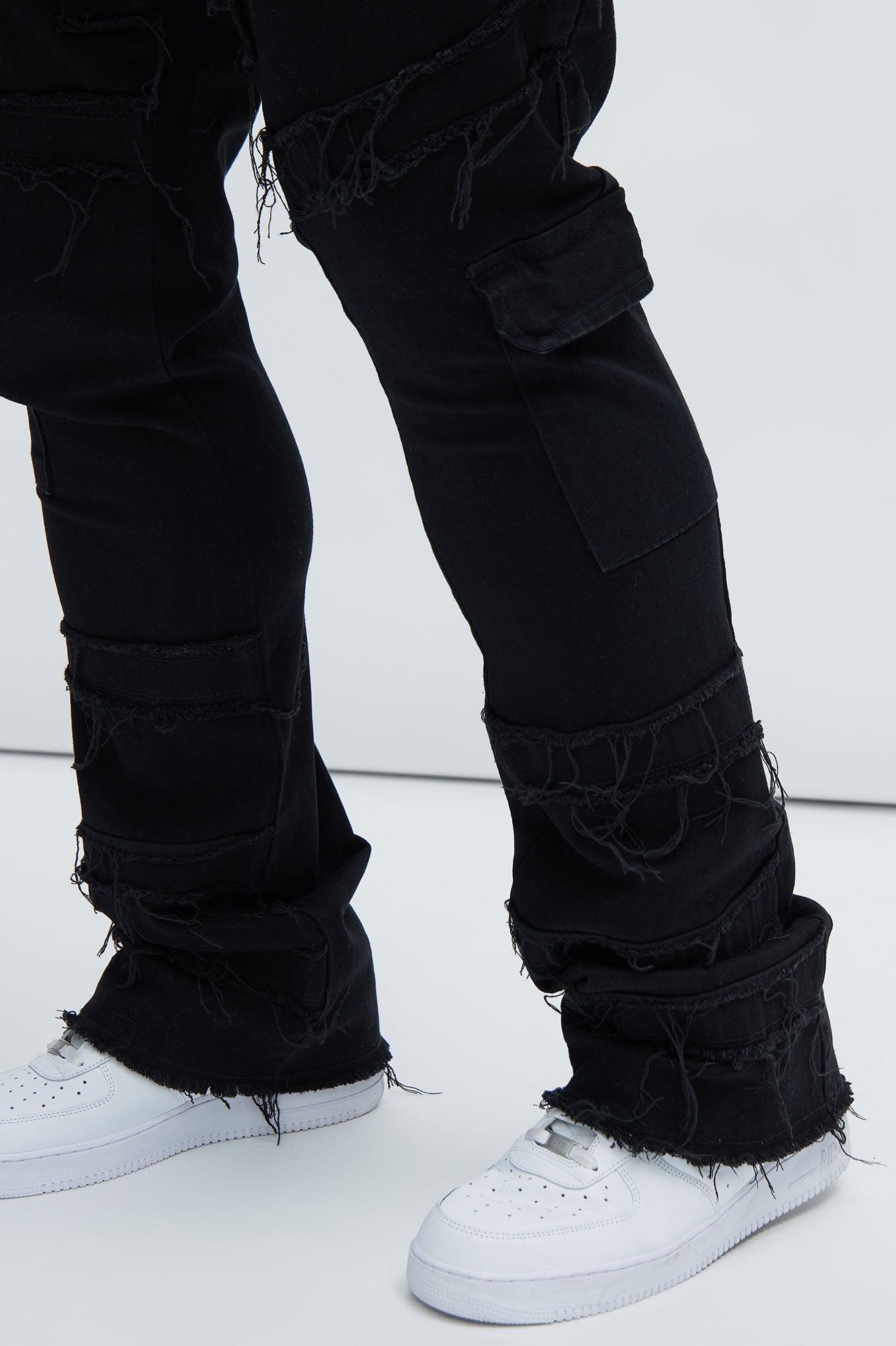 With Some Fray Skinny Flare Cargo Jeans - Black Product Image