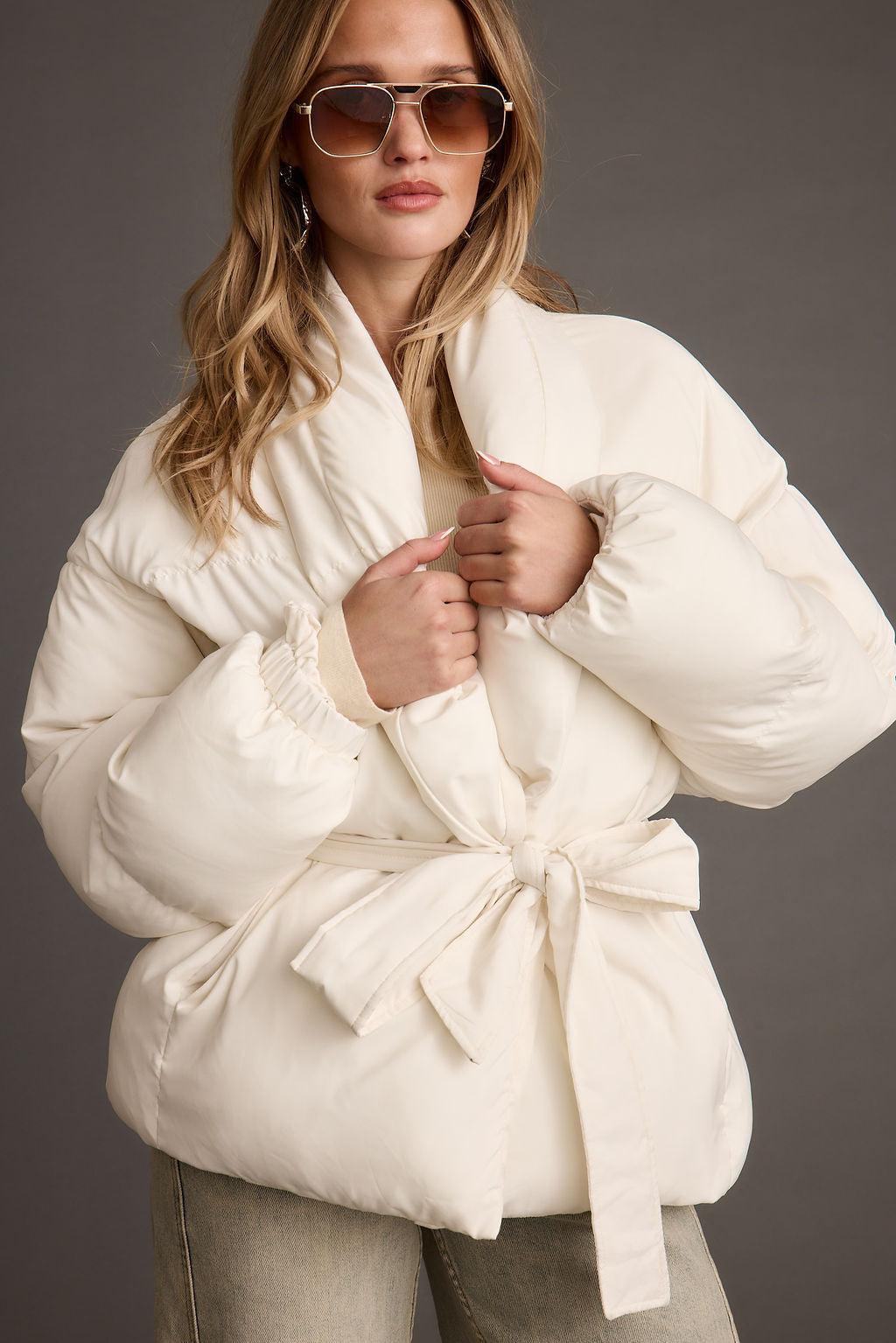 Maverick White Belted Puffer Coat Product Image