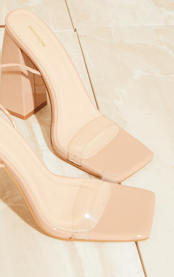 Nude Wide Fit Patent Pu Clear Strap Block Heel Sandals Product Image
