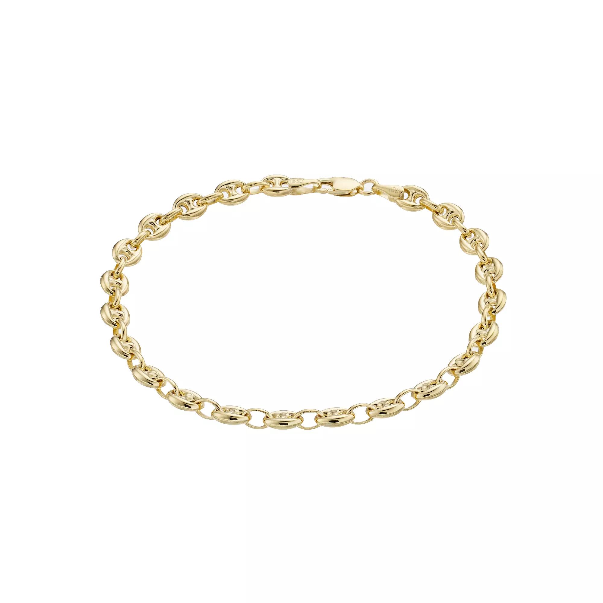 14k Gold Lite Puffed Mariner Bracelet, Women's, Size: 7" Product Image