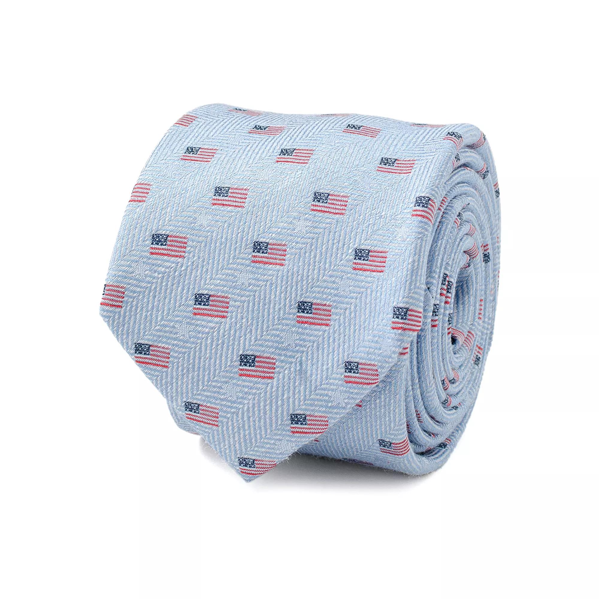 Men's Cuff Links, Inc. American Flag Tie, Light Blue Product Image