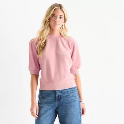 a.n.a Womens Crew Neck Elbow Sleeve Sweatshirt Product Image