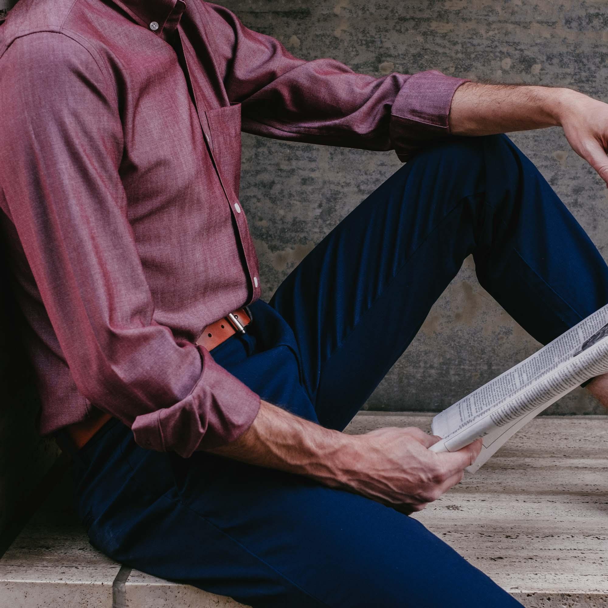 Merino Wool Button-Down Shirt | Burgundy Oxford 210 Product Image