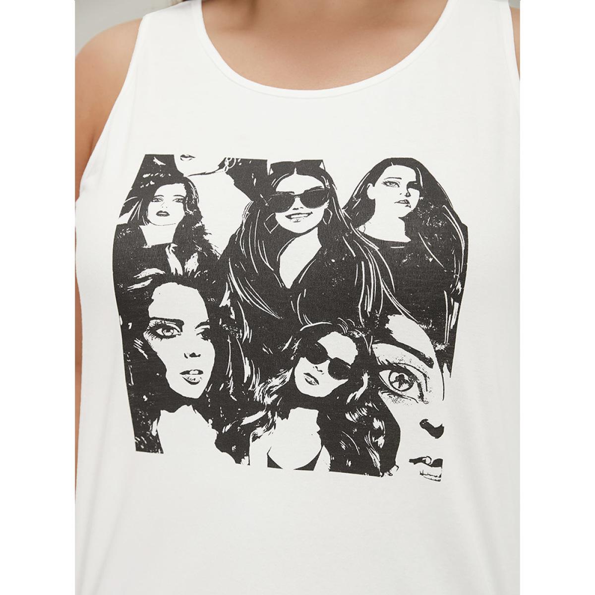Plus Size Figure Print Sleeveless Tank Top Women White Casual Dailywear Tank Tops Camis BloomChic 28/5X Product Image