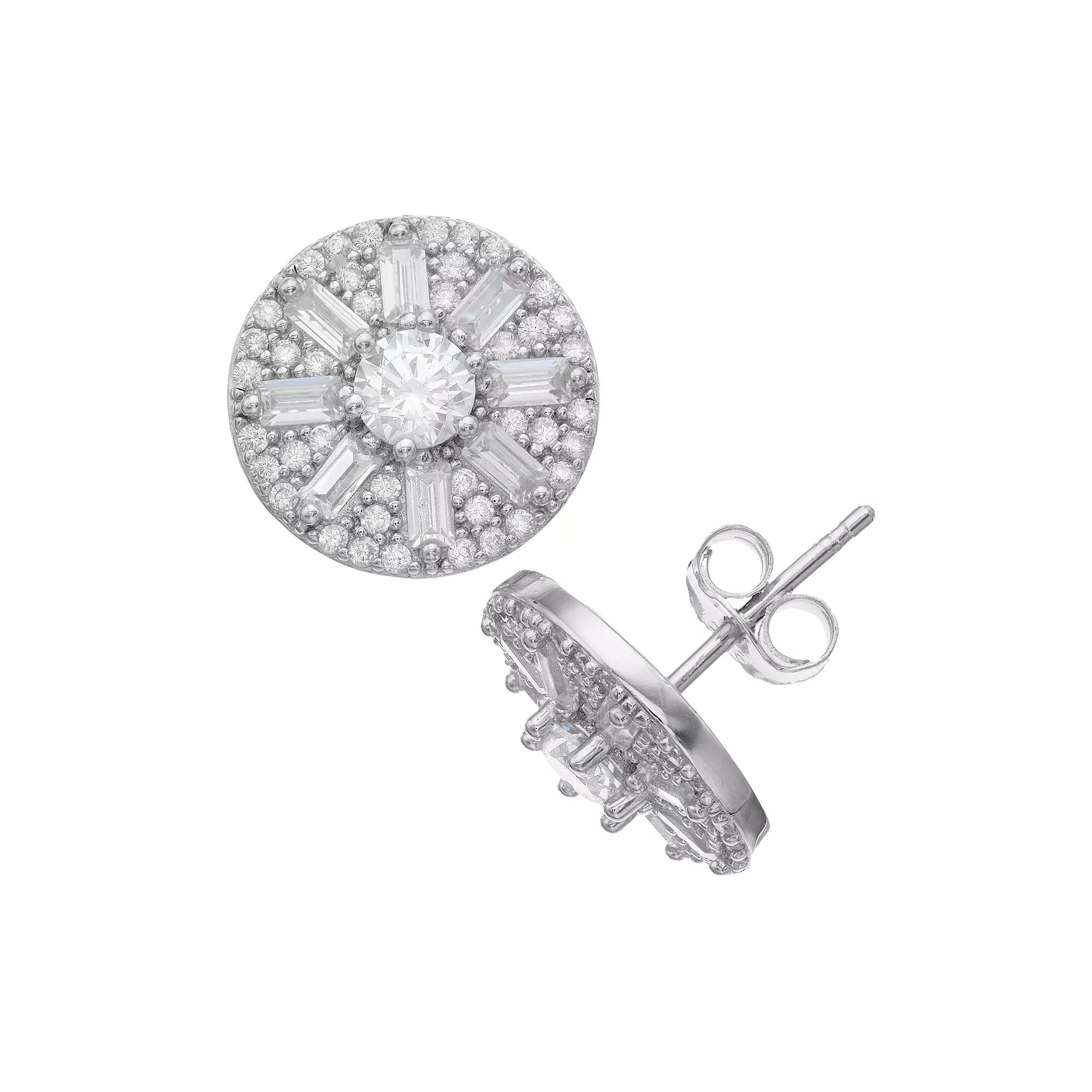 Sterling Silver Cubic Zirconia Circle Stud Earrings, Womens Product Image