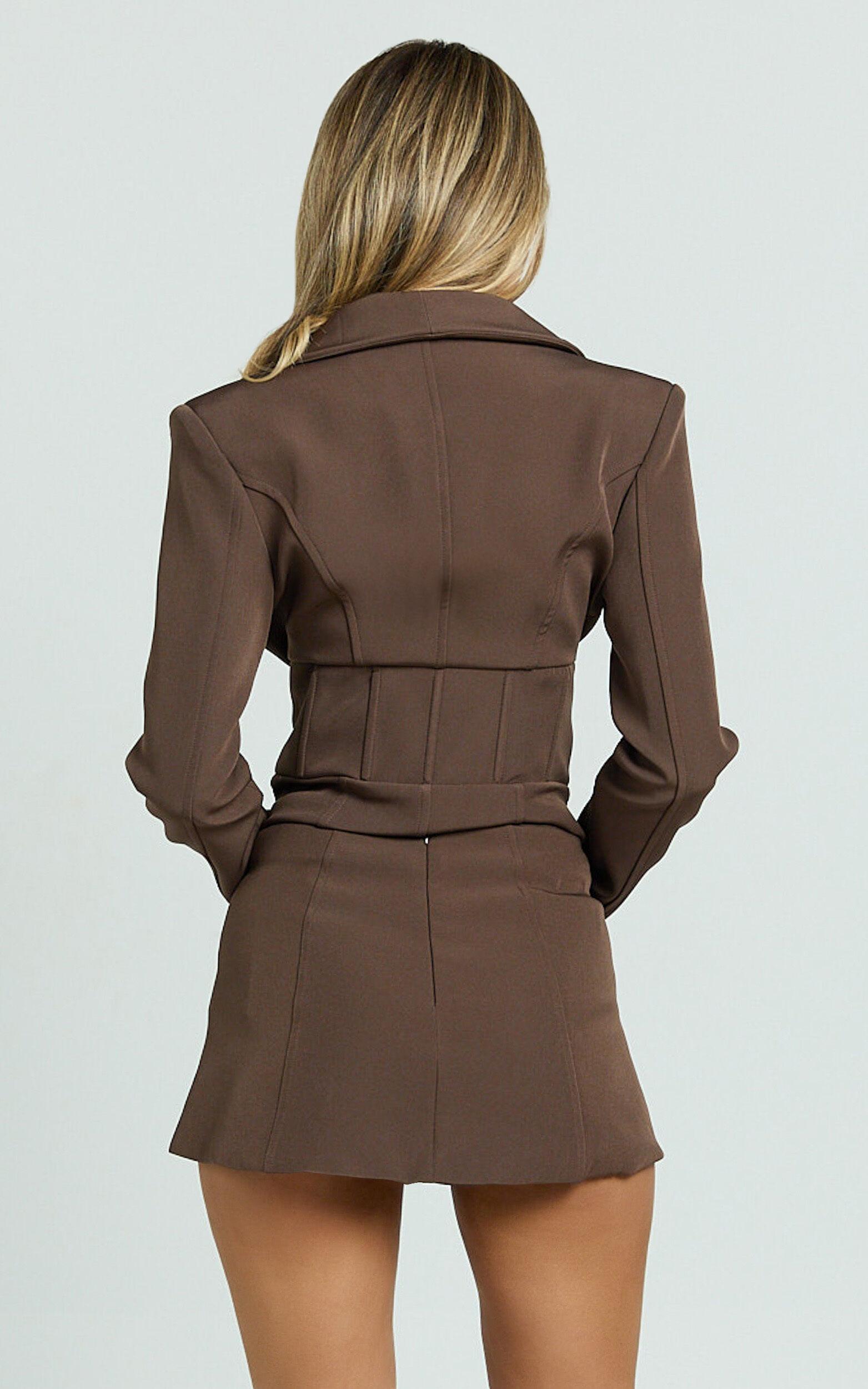 Larah Mini Skort - Mid Rise Leg Split Fitted Skort in Chocolate Product Image