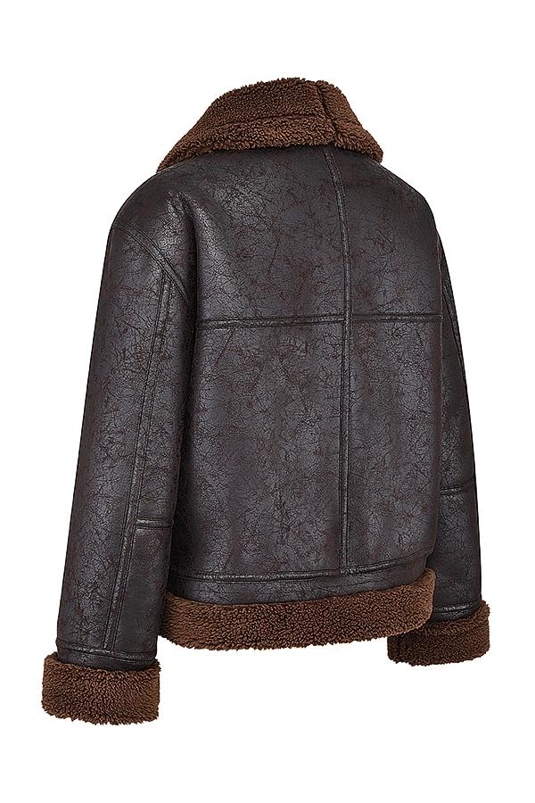 Madden  brown vegan shearling aviator jacket - sale Product Image