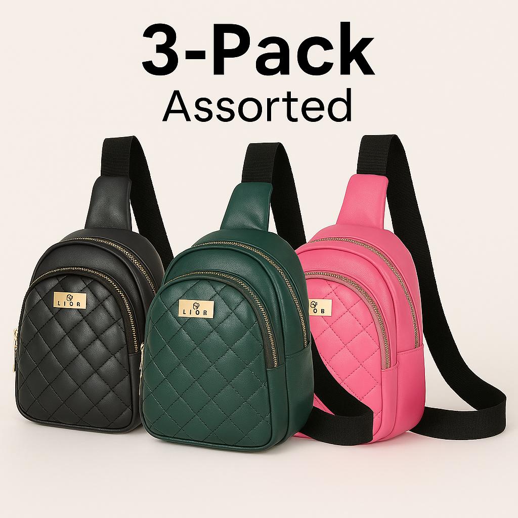 3 Pack Lior Leather Casual Crossbody Bag-Assorted Colors Product Image