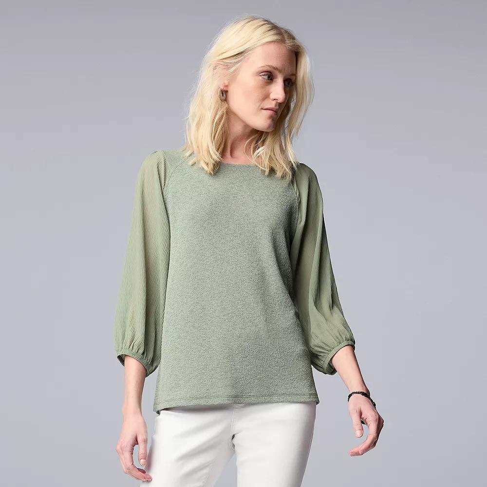 Women's Simply Vera Vera Wang Mixed Media 3/4 Sleeve Top, Size: Small, Spray Product Image