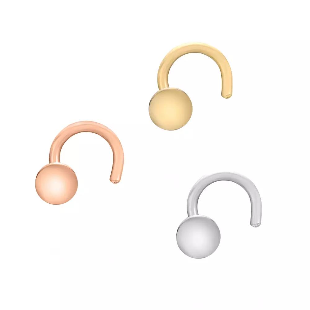 Lila Moon 10k Gold 2 mm 3-Pair Curved Nose Stud Set, Women's, 14k  Tone Product Image