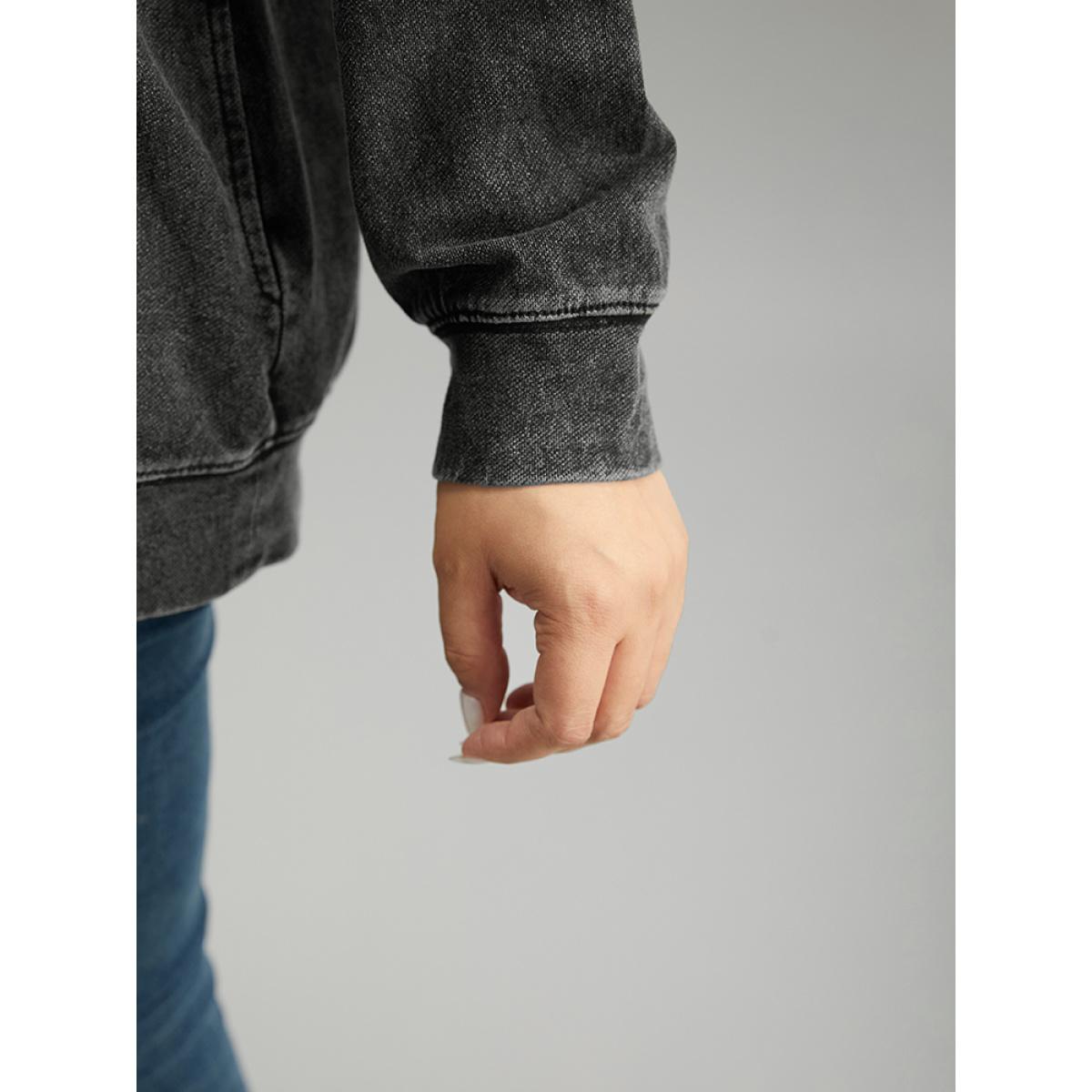 Plus Size Vintage Patched Pocket Round Neck Sweatshirt Women DimGray Casual Plain Round Neck Everyday Sweatshirts BloomChic 14-16/1X Product Image