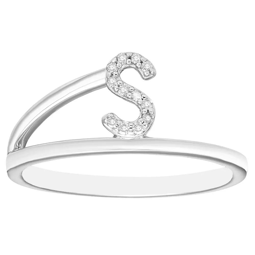 Boston Bay Diamonds Sterling Silver Diamond Accent Letter Initial Split Shank Ring, Women's, Size: 9, Silver Tone S Product Image