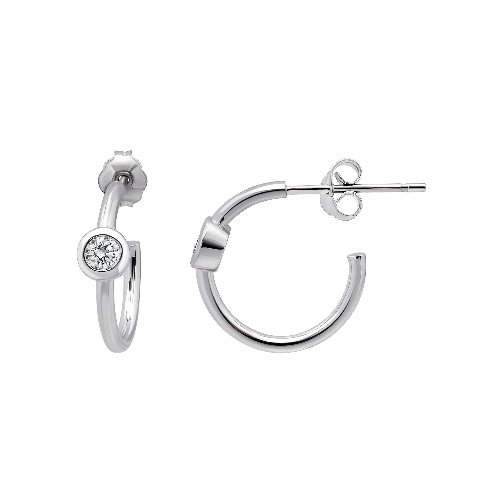 Aleure Precioso Sterling Silver Cubic Zirconia Station 15 mm C-Hoop Earrings, Women's, Gold Tone Product Image