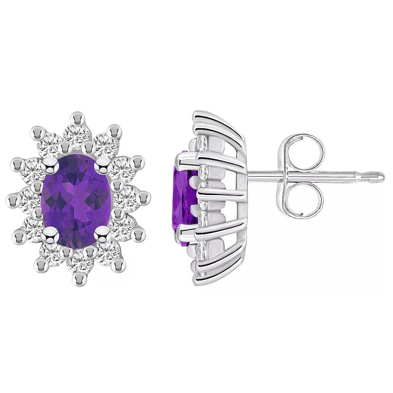 Alyson Layne 14k White Gold Oval Amethyst 3/4 Carat T.W. Diamond Halo Stud Earrings, Women's Product Image