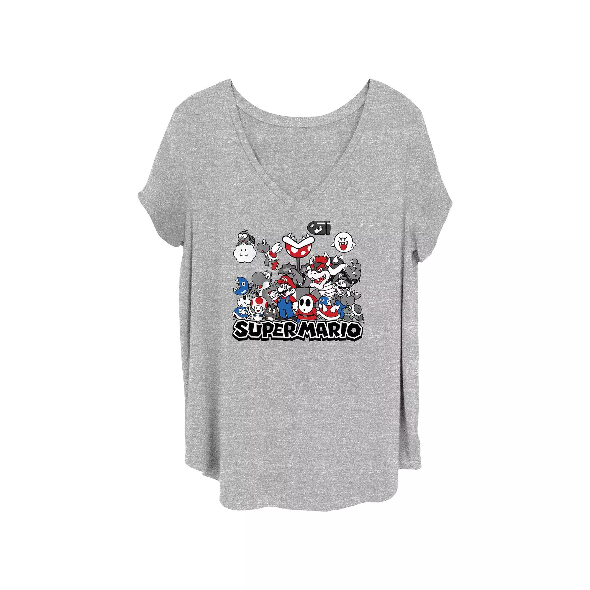 Juniors' Plus Size Super Mario Bros Red And Blue Popping Graphic Tee, Women's, Size: 2XL, Grey Gray Product Image