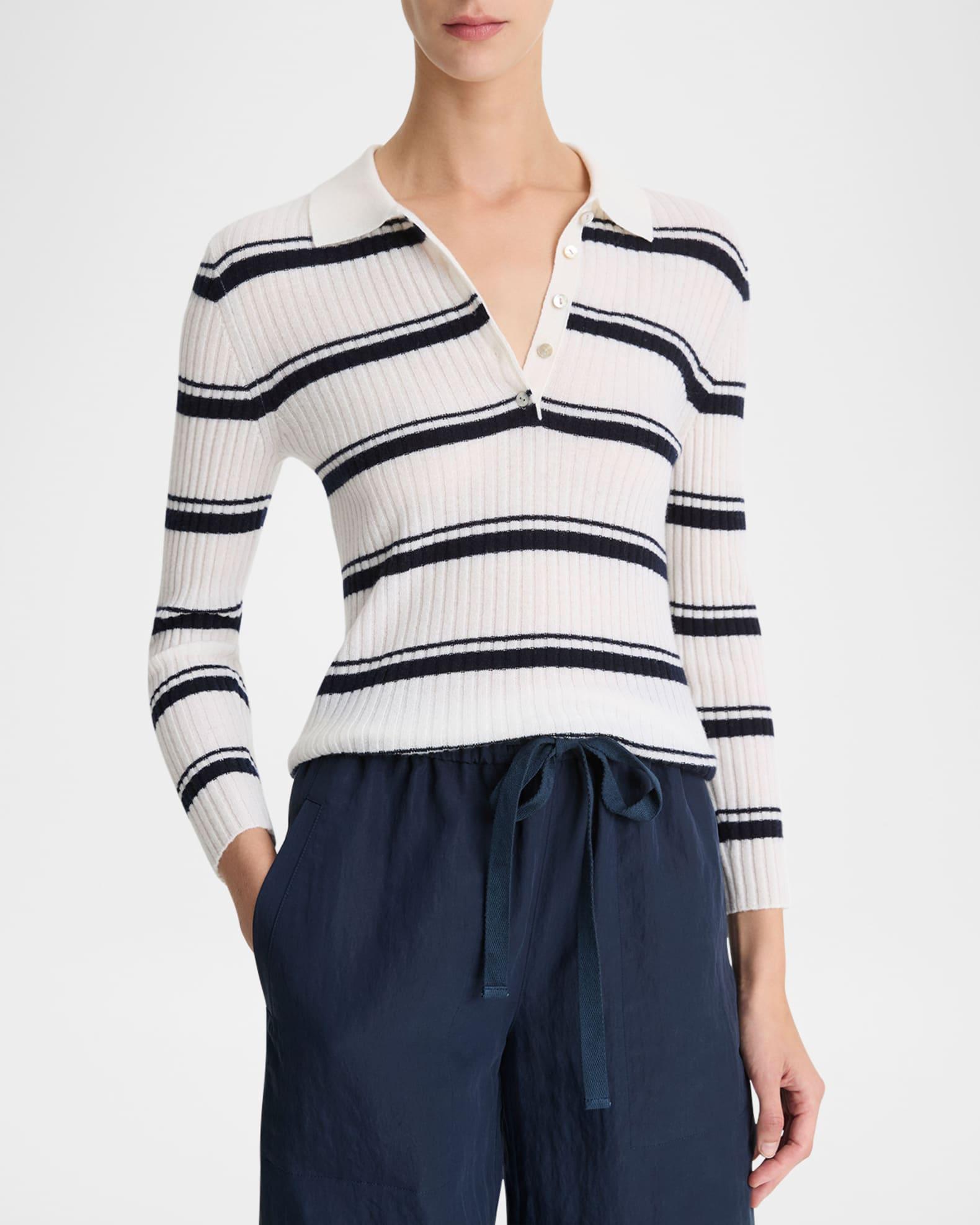 Stripe Mulberry Silk-Blend Polo Top Product Image