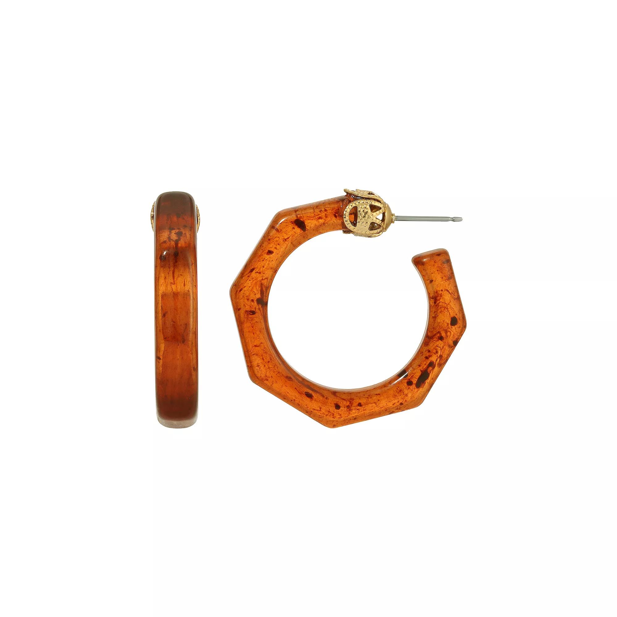 1928 Gold Tone Tortoise C-Hoop Earrings, Women's, Brown Product Image