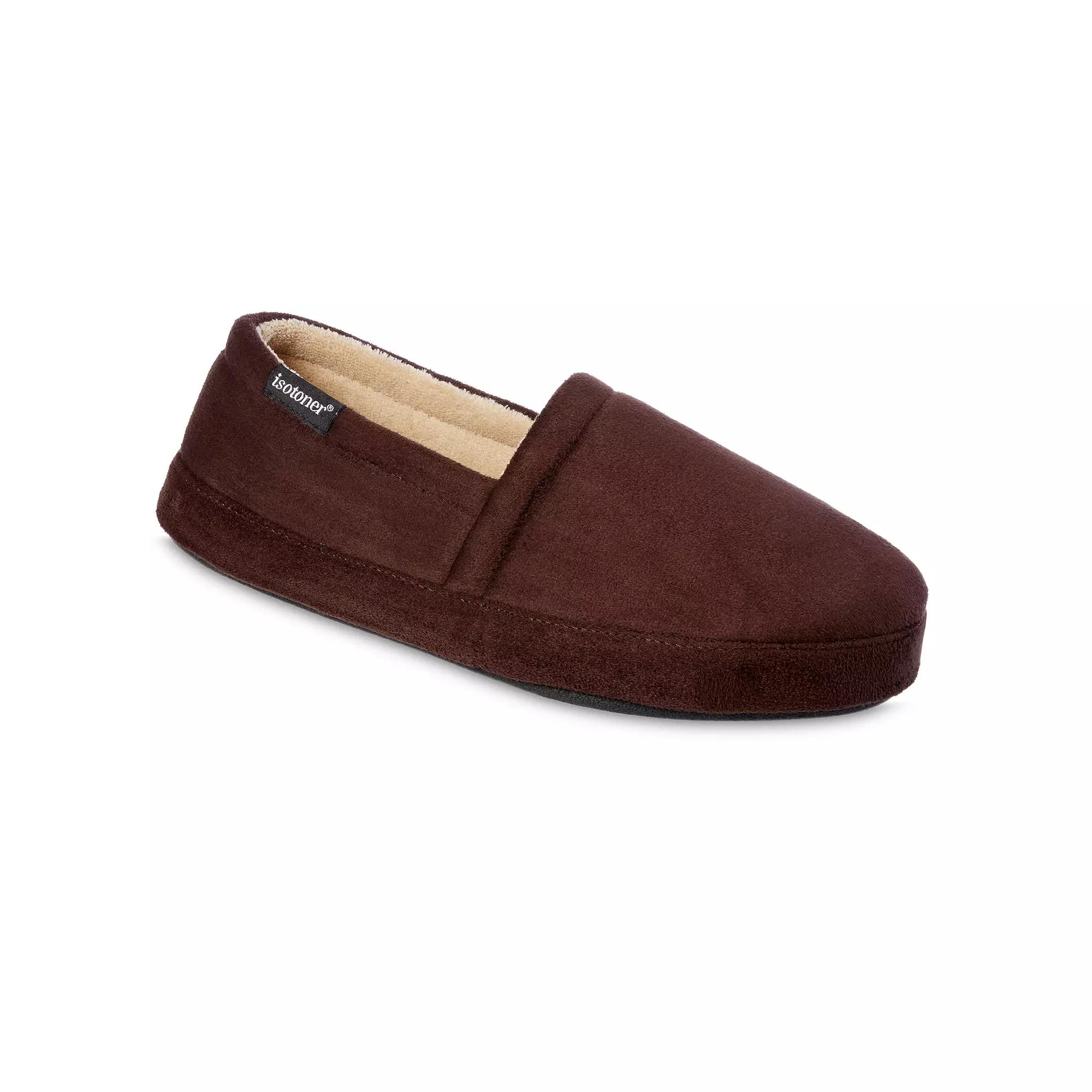 Isotoner Men's Microsuede Round Essentials Closed Back Slippers - Black Product Image