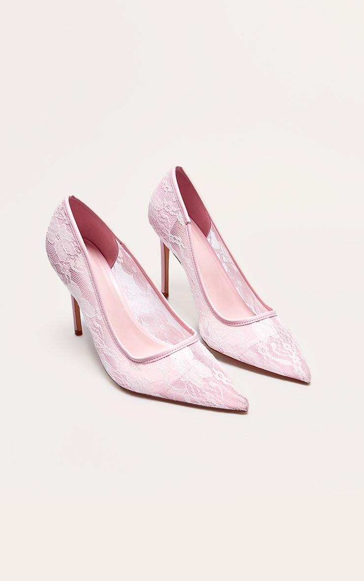 Pink Lace Wide Fit High Stiletto Court Heels Product Image