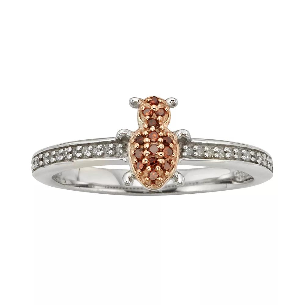 Jewelexcess Sterling Silver 1/7-ct. T.W. Red and White Diamond Ladybug Ring, Women's,  Product Image