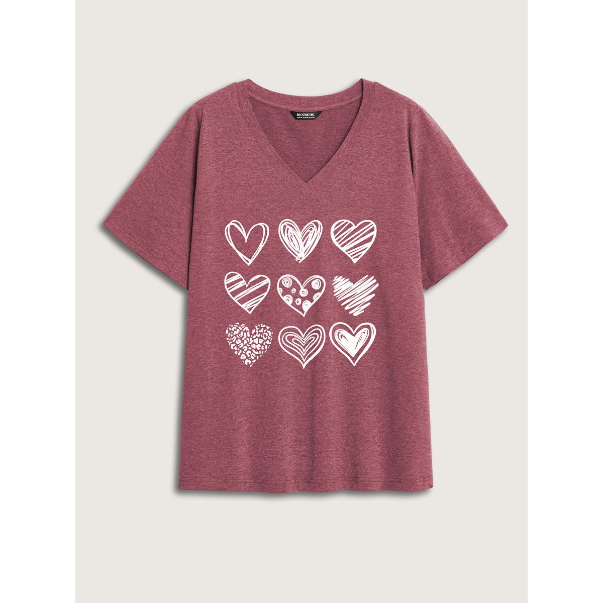 Plus Size Every Heart Printed V-Neck T-Shirt Plum Women Leisure Non Art&design V-neck Casual T-shirts BloomChic 22-24/3X Product Image