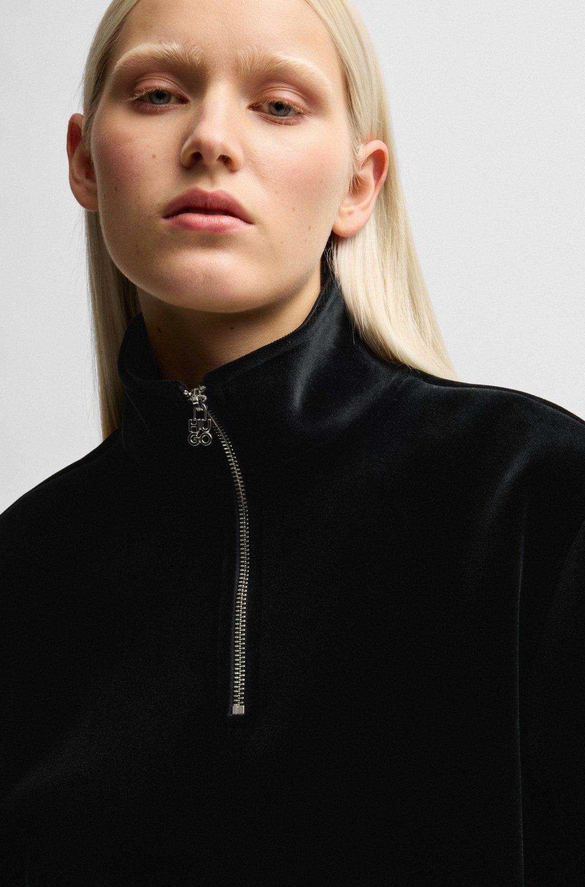 Relaxed-fit zip-neck sweatshirt in stretch velvet Product Image