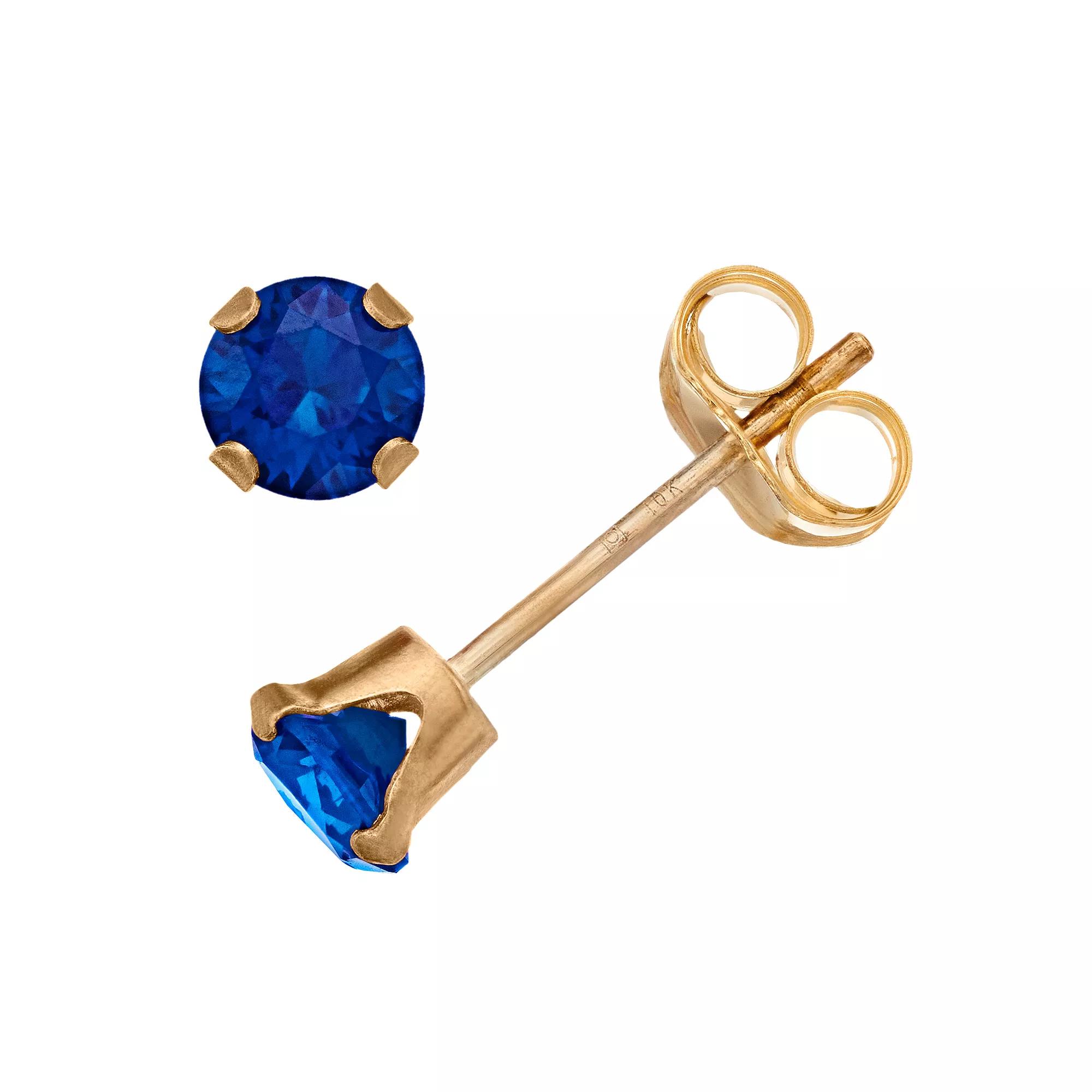 Pure Gem Collection 10k Gold Lab-Created Sapphire Stud Earrings, Women's Product Image