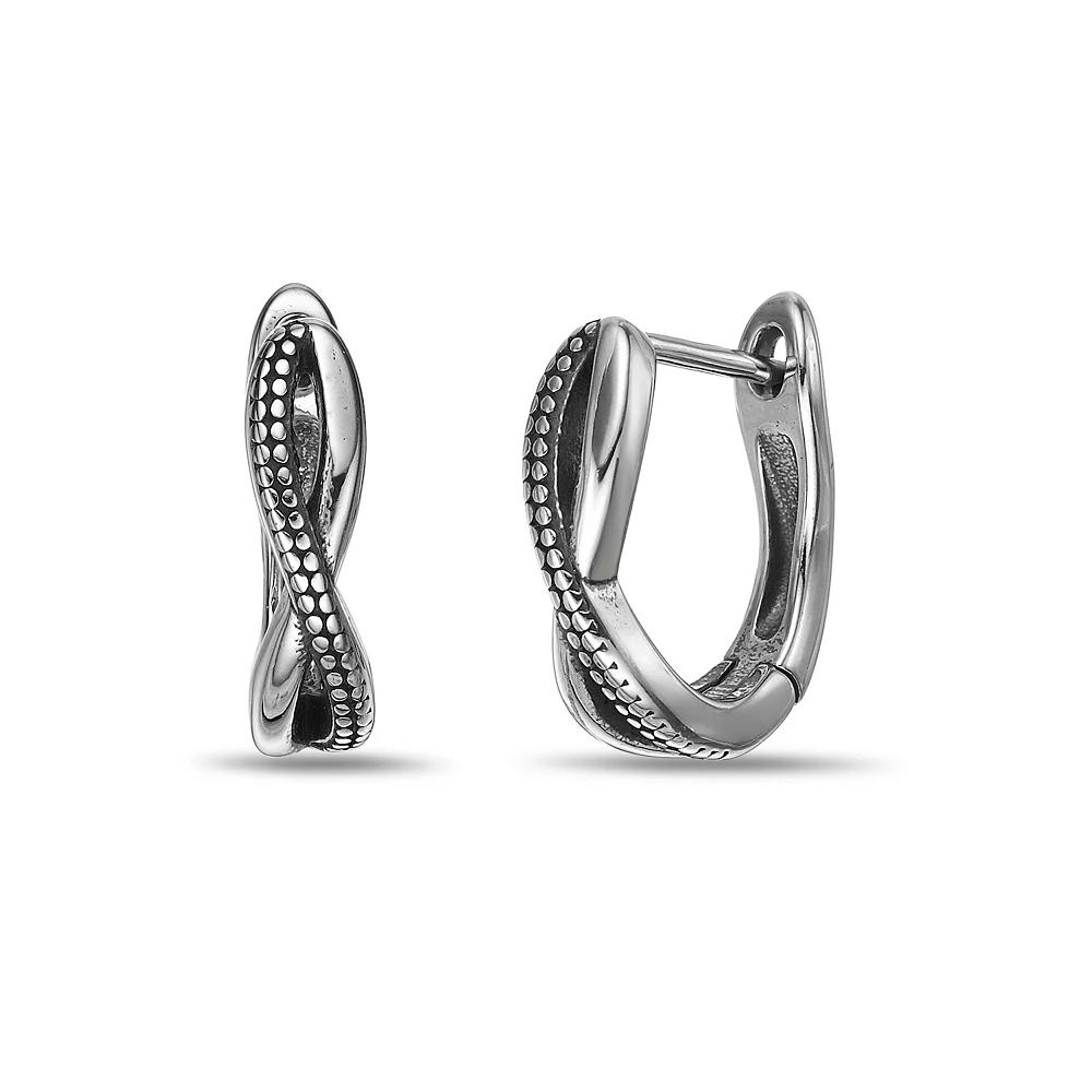 Men's LYNX Black Ion Plated Stainless Steel Hoop Earrings Product Image