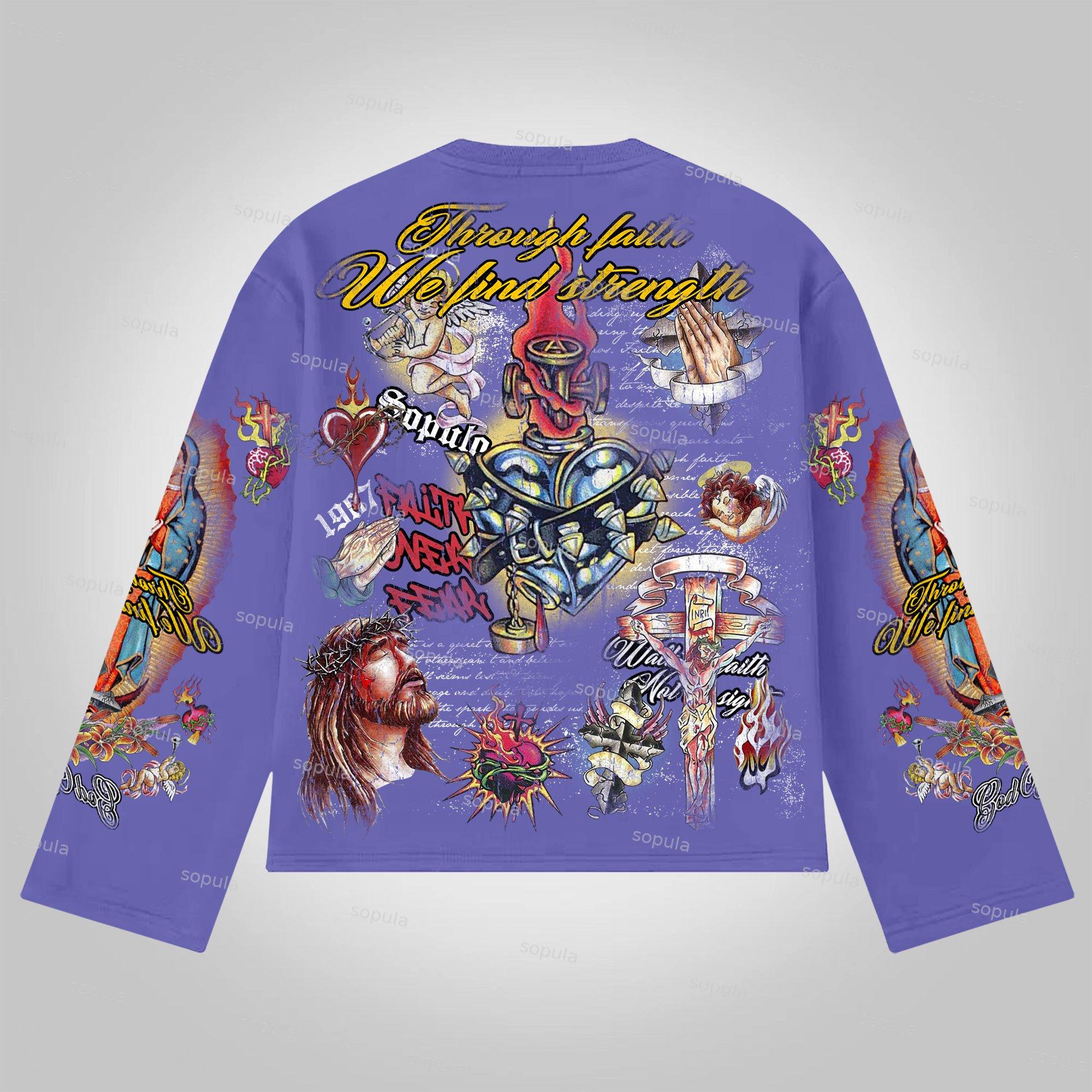 Sopula Faith In Jesus Collage Vintage Graphics Long Sleeve T-Shirt Product Image