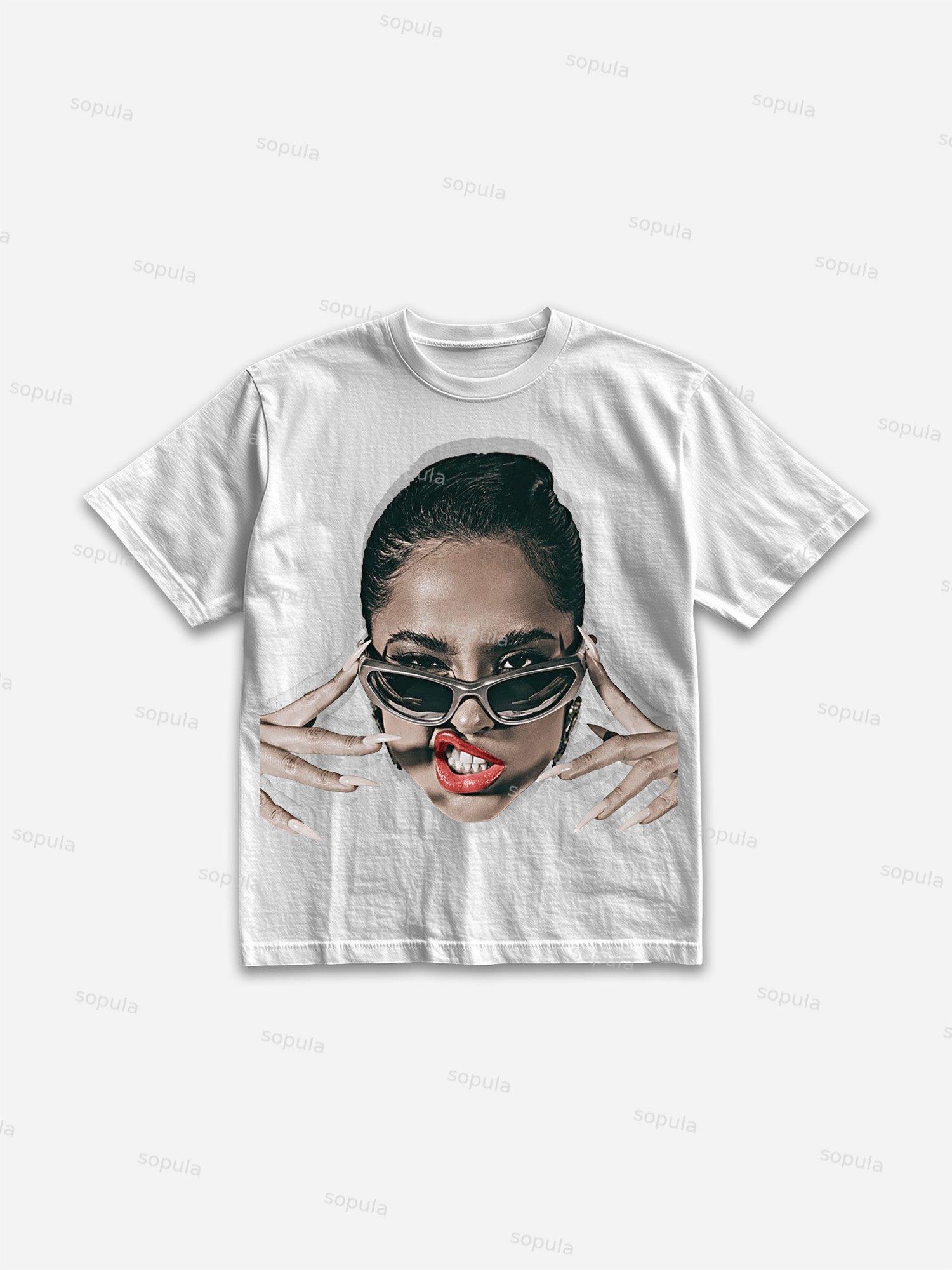 Street Trend Portrait Graphic Cotton T-shirt Product Image